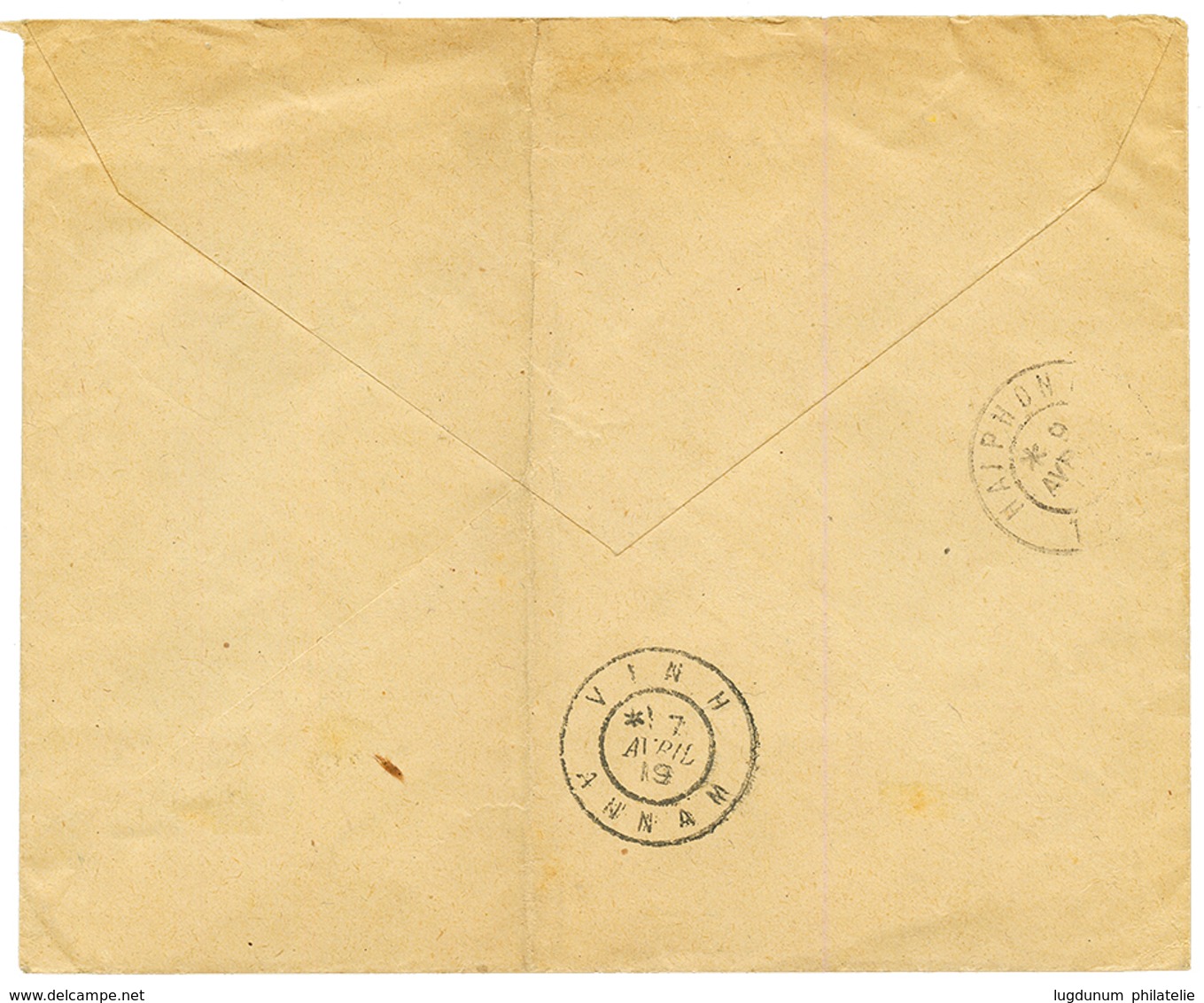 LAOS - RED-CROSS : 1919 INDOCHINE CROIX-ROUGE 5c(x2) + 10c+ 15c(x2) Obl. XIENG-KHOUANG LAOS Sur Enveloppe RECOMMANDE Pou - Sonstige & Ohne Zuordnung