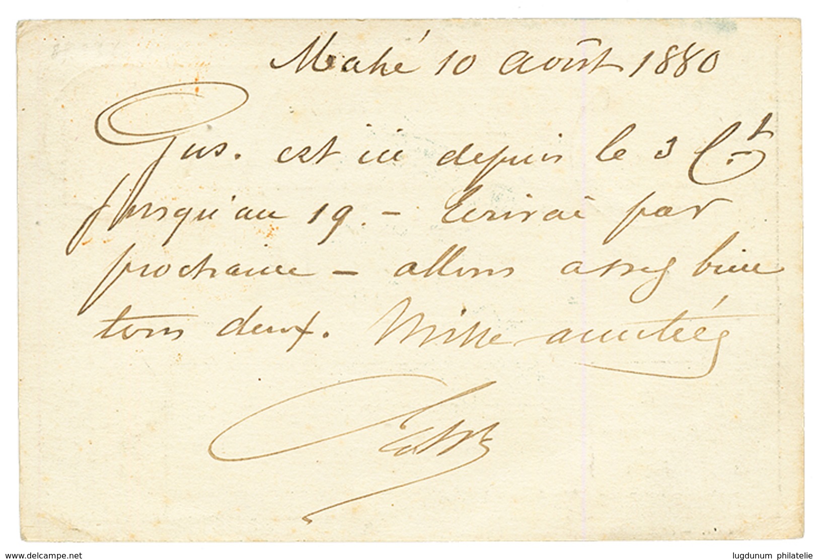 INDES : 1880 CG 10c CERES Obl. INDE MAHE Sur CARTE PRECURSEUR Pour BORDEAUX. GRANDE RARETE. Superbe. - Sonstige & Ohne Zuordnung