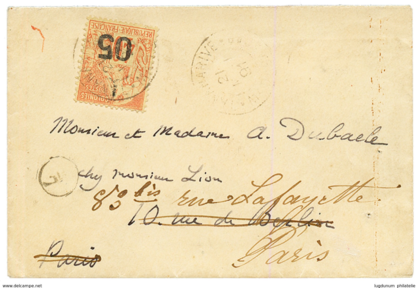 1891 05 S/ 40c(n°4) Obl. TANANARIVE Sur Enveloppe Pour La FRANCE. Timbre Trés Rare Seul Sur Lettre Pour La FRANCE (TARIF - Sonstige & Ohne Zuordnung