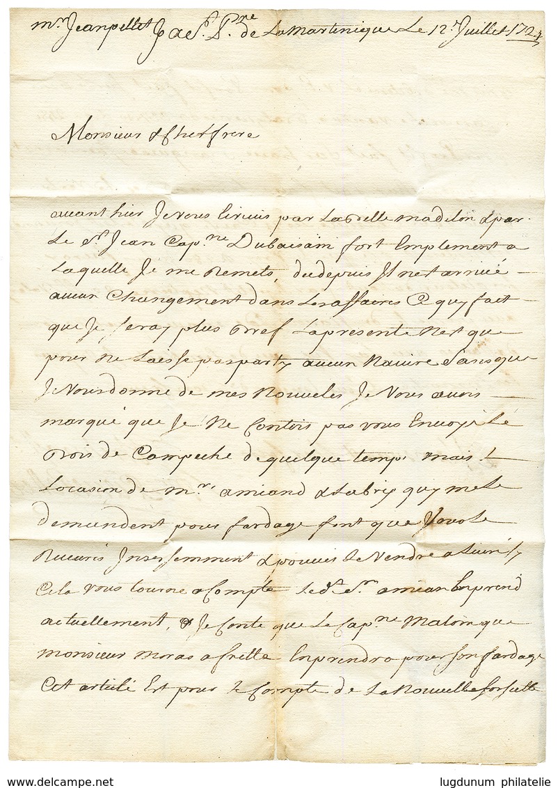 1724 Cachet DE LA ROCHELLE Sur Lettre Avec Texte Daté "St P. MARTINIQUE" Pour BORDEAUX. Superbe. - Autres & Non Classés