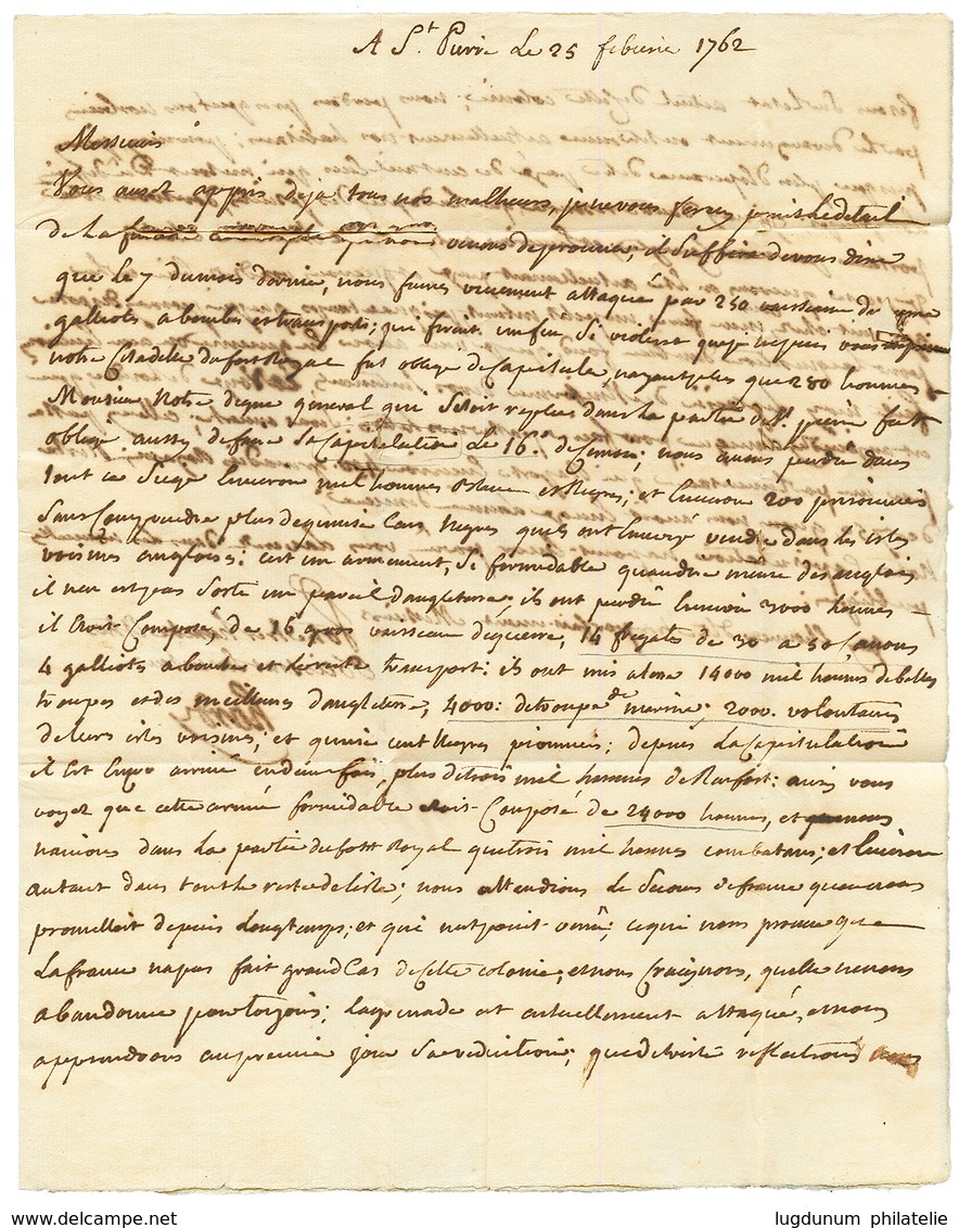 PREMIERE OCCUPATION ANGLAISE (17 Fevrier 1762 Au 8 Juillet 1763) : COL. PAR PORT LOUIS Sur Lettre Avec Texte Daté "ST PI - Andere & Zonder Classificatie