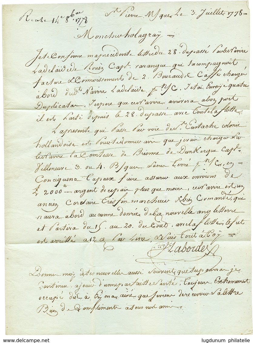 Seconde OCCUPATION ANGLAISE (1794 - 1802) - ENTREE Par LES PAYS-BAS : 1778 Cachet D' HOLLANDE Sur Lettre Avec Texte Daté - Autres & Non Classés