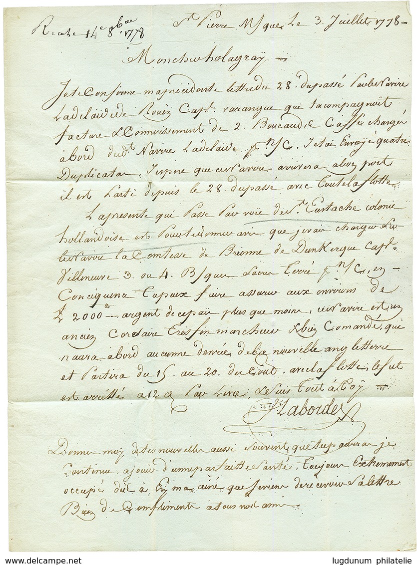 Seconde OCCUPATION ANGLAISE (1794 - 1802) - ENTREE Par LES PAYS-BAS : 1778 Cachet D' HOLLANDE Sur Lettre Avec Texte Daté - Andere & Zonder Classificatie