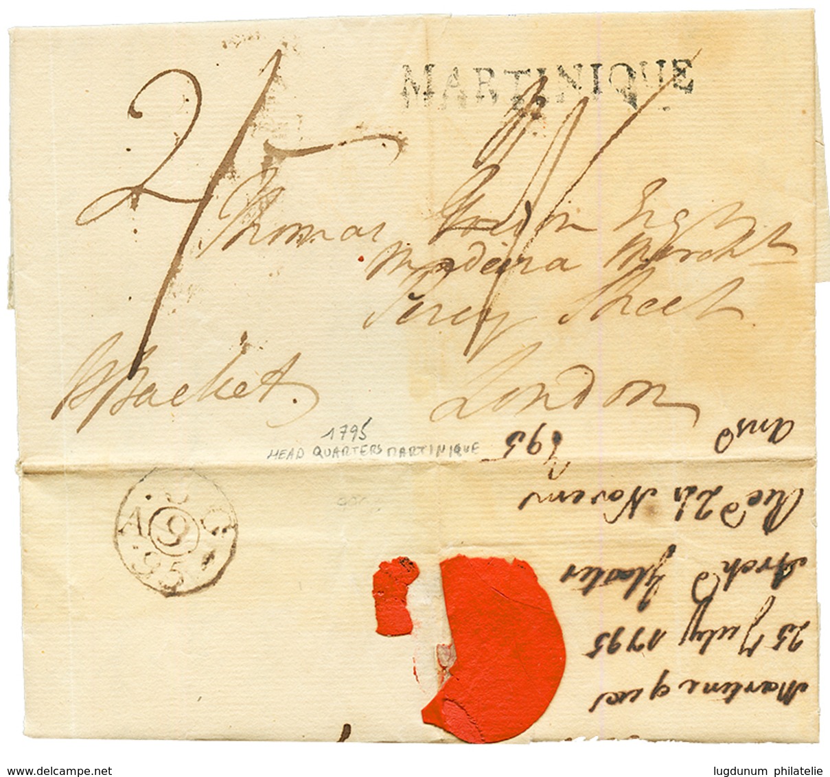 Seconde OCCUPATION ANGLAISE (1794 - 1802): 1759 MARTINIQUE (type Rare) Sur Lettre Avec Texte Daté "HEAD QUARTERS MARTINI - Andere & Zonder Classificatie