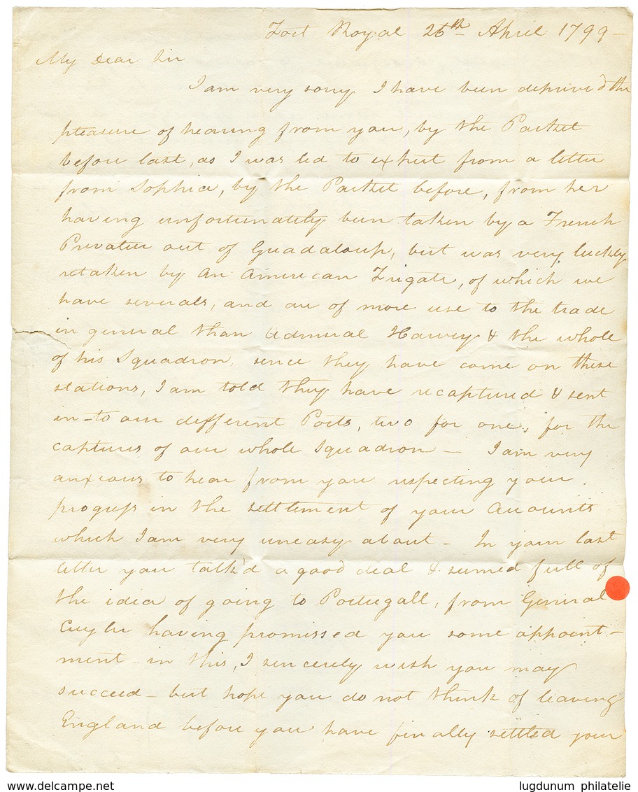 Seconde OCCUPATION ANGLAISE (1794 - 1802): 1799 Taxe "1/8" Sur Lettre Avec Texte Daté "FORT ROYAL" Pour LONDRES. RARE. T - Autres & Non Classés