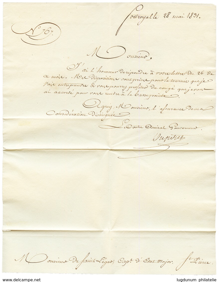 1831 Marque De Franchise LE GOUVERNEUR DE LA MARTINIQUE (JAMET N°9) Sur Enveloppe Avec Texte Daté "FORT ROYAL" Pour ST P - Andere & Zonder Classificatie