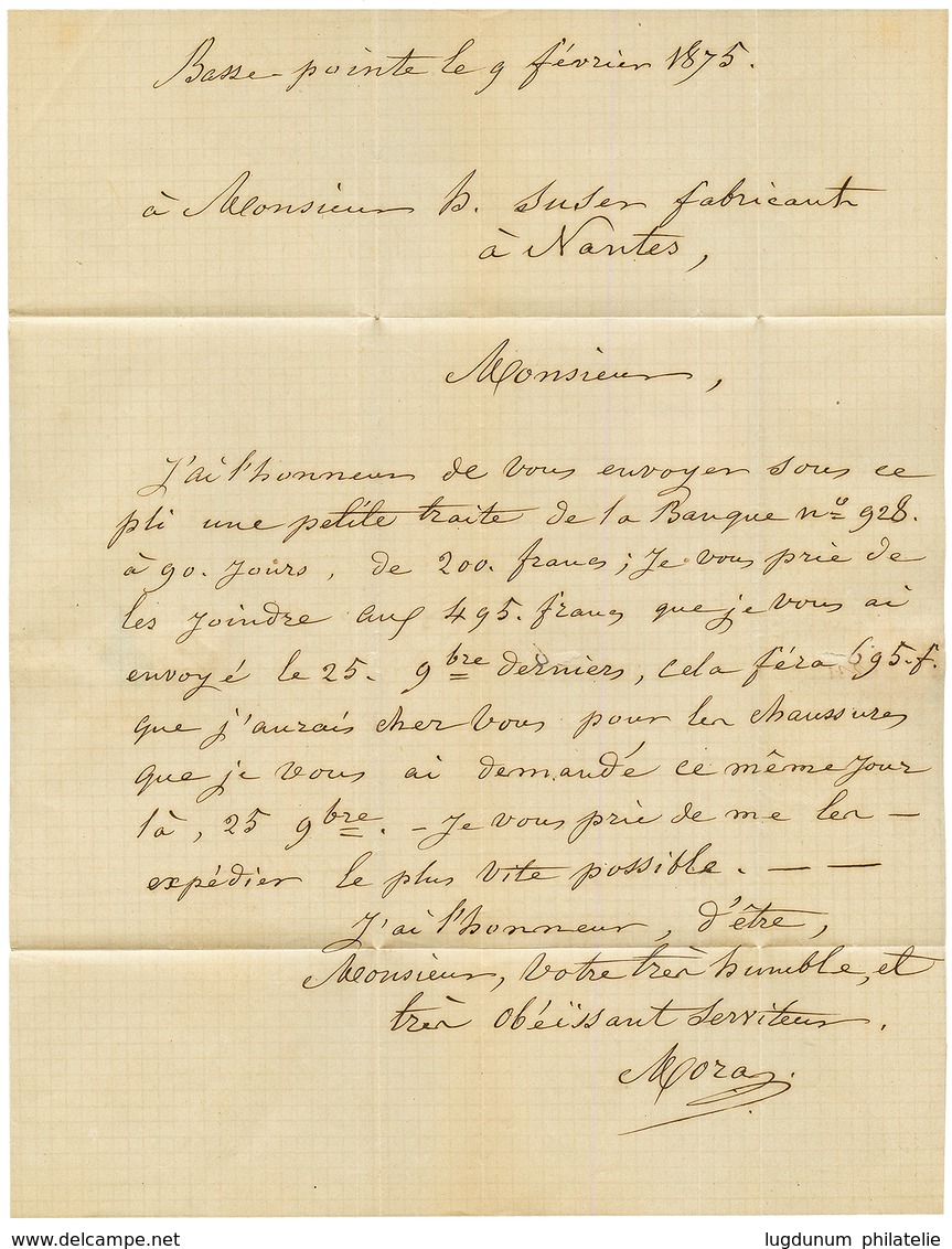 "Marque Manuscrite BASSE POINTE" : 1875 CG CERES 30c + 40c(pd) Obl. Plume + MQE + Marque Manuscrite "BASSE POINTE 10 Fev - Andere & Zonder Classificatie