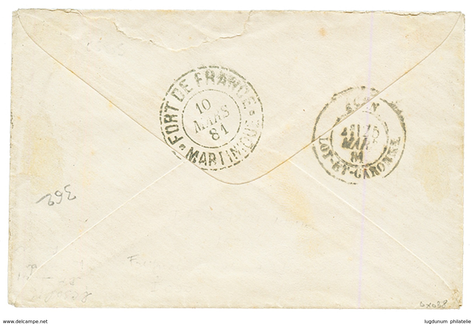 "STE MARIE" : 1881 CG SAGE 5c + Paire 10c Obl. MARTINIQUE Ste MARIE Sur Env. Pour La FRANCE. TTB. - Autres & Non Classés