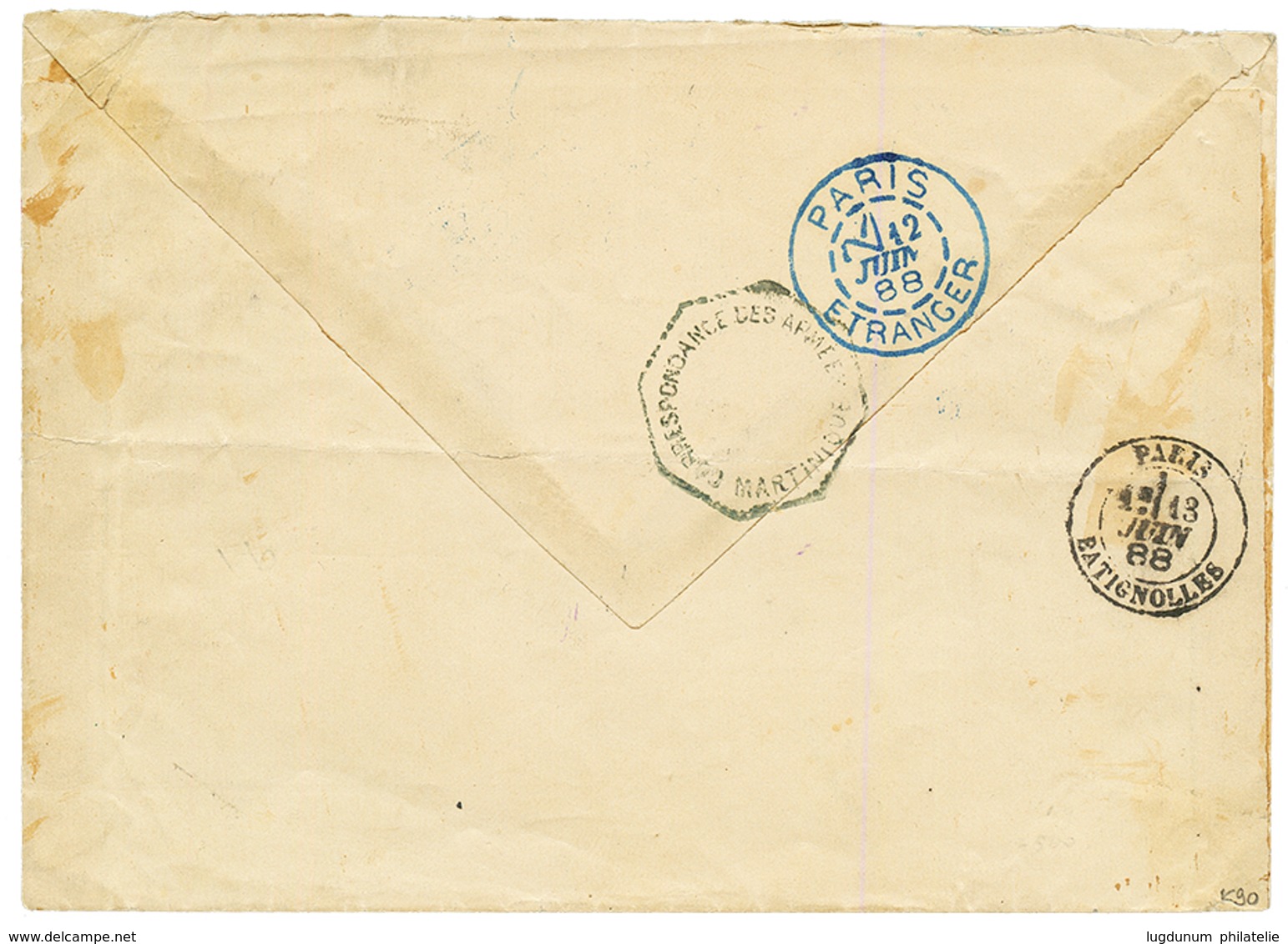 1888 COLONIES GENERALES 1c Bande De 5 + 2c Bande De 5 Obl. CORR. D'ARM. PAQ FR D N°2 Bleu Sur Enveloppe Pour La FRANCE.  - Andere & Zonder Classificatie