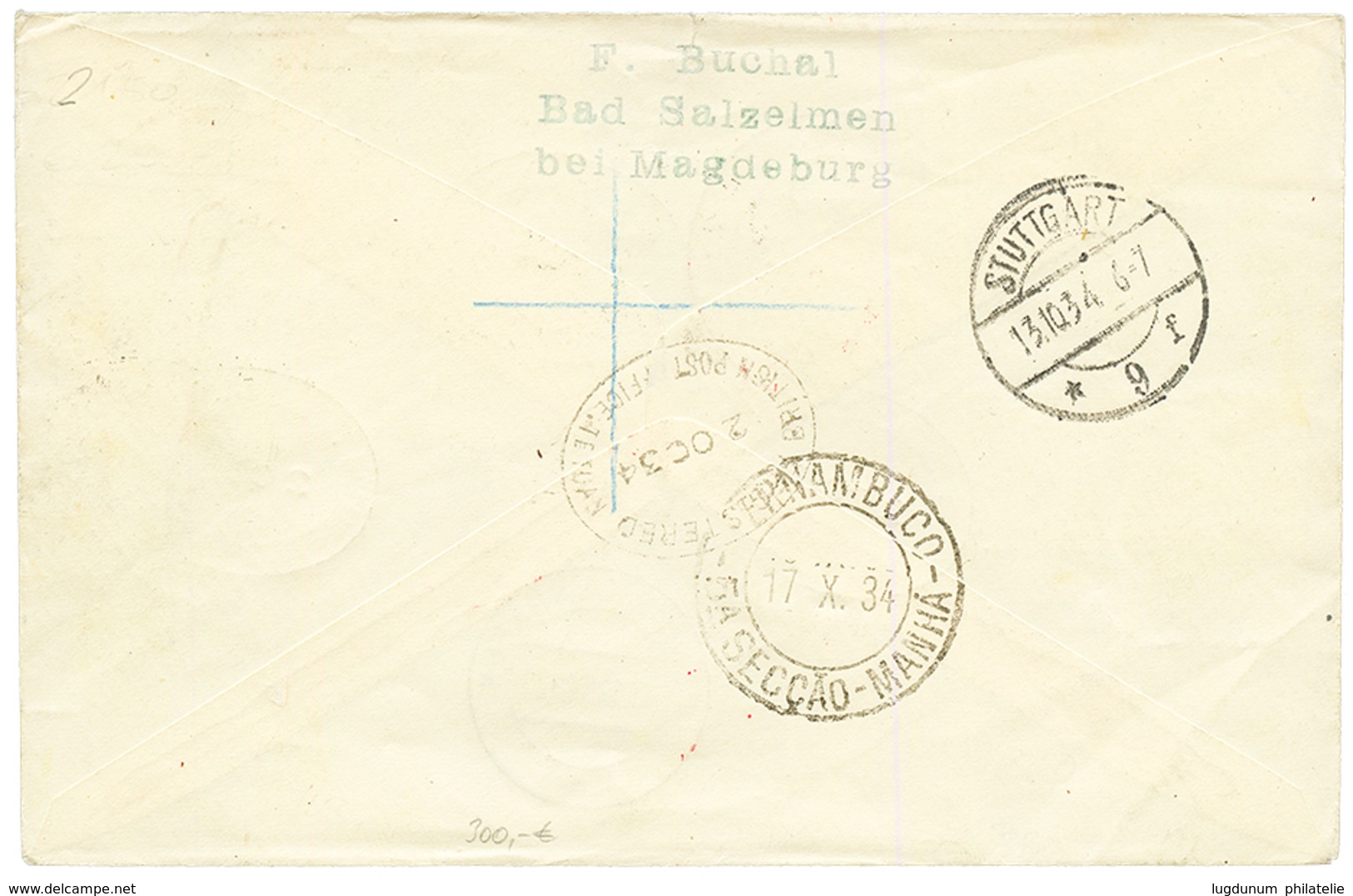 MAROC - ZEPPELIN : 1934 MOROCCO AGENCIES 2 1/2d+ 4d(x2)+ 6d(x2) Obl. REGISTERED BRITISH POST OFFICE TETUAN + PAR GRAF ZE - Andere & Zonder Classificatie