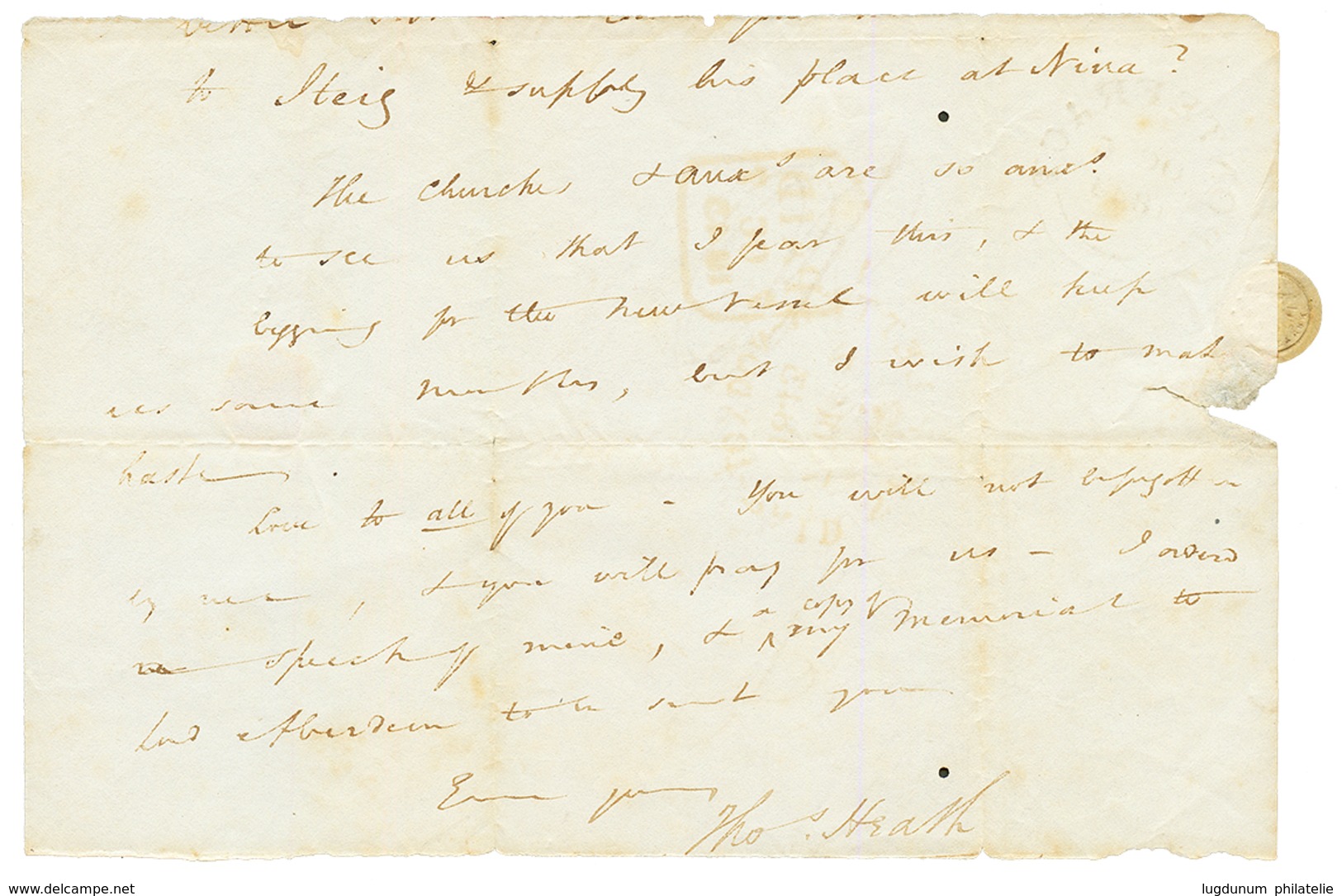 NOUVELLE HEBRIDES - PRECURSEURS : 1843 PAID SHIP LETTER LONDON On Cover With Text (one Part Missing) From PONTEFRACT Via - Autres & Non Classés