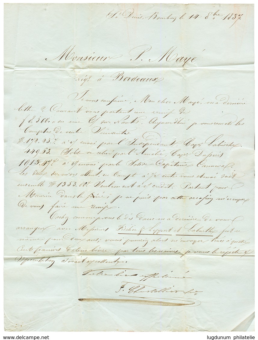 REUNION : 1838 COL. PAR AURAY + T.12 AURAY + Cursive 54 QUIBERON (frappe Quasiment à Sec) Sur Lettre Avec Texte Daté "ST - Autres & Non Classés