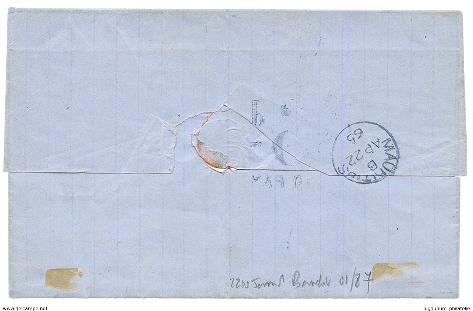 REUNION : 1865 AIGLE 10c + 40c + Taxe 6d/ TO PAY Sur Lettre De ST DENIS Pour L' ILE MAURICE. Superbe. - Autres & Non Classés