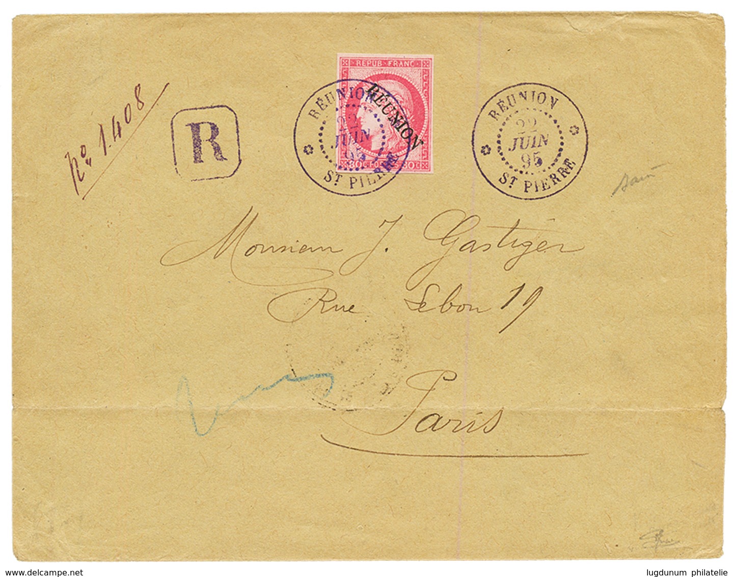 REUNION : 1895 80c (n°12) TB Margé Sur Enveloppe RECOMMANDEE De ST PIERRE Pour PARIS. Superbe. - Autres & Non Classés