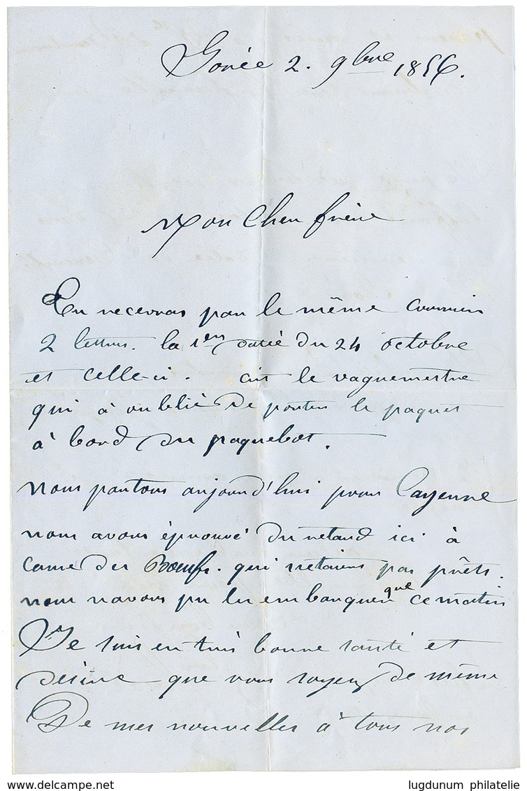 "Timbre De FRANCE Utilisé à GOREE" : 1856 20c EMPIRE (n°14) TTB Margé Obl. PC 1495 + COLONIES FRA. LE HAVRE En Rouge + T - Andere & Zonder Classificatie