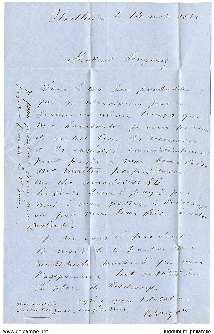 "SEDHIOU - PRECURSEUR" : 1862 Grand Cachet GOREE + Taxe 6 Sur Lettre Avec Texte Daté "SEDHIOU" Pour BORDEAUX. Une Des Pr - Andere & Zonder Classificatie