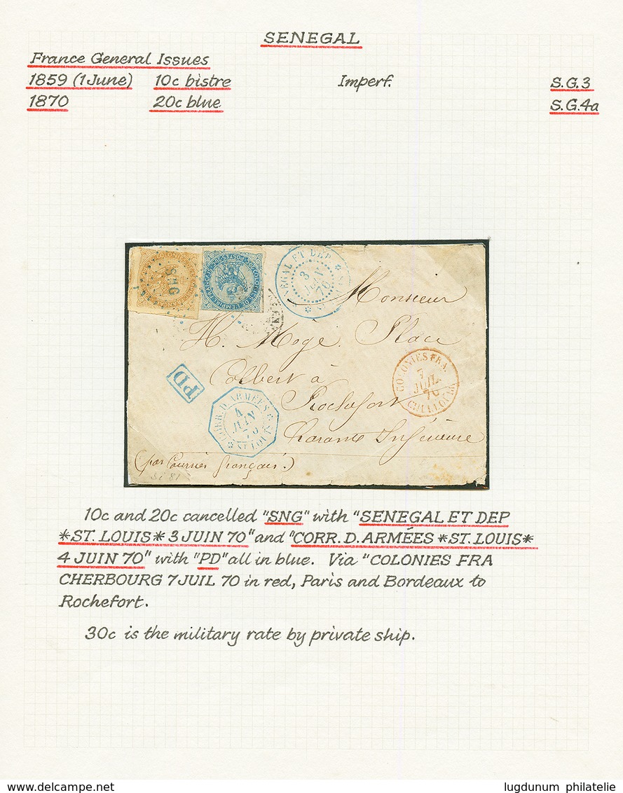 "SENEGAL - Tarif BATIMENT De COMMERCE à 30c " : 1870 AIGLE 10c + 20c Obl. SNG + CORR. D' ARMEES ST LOUIS + Cachet Rouge  - Andere & Zonder Classificatie