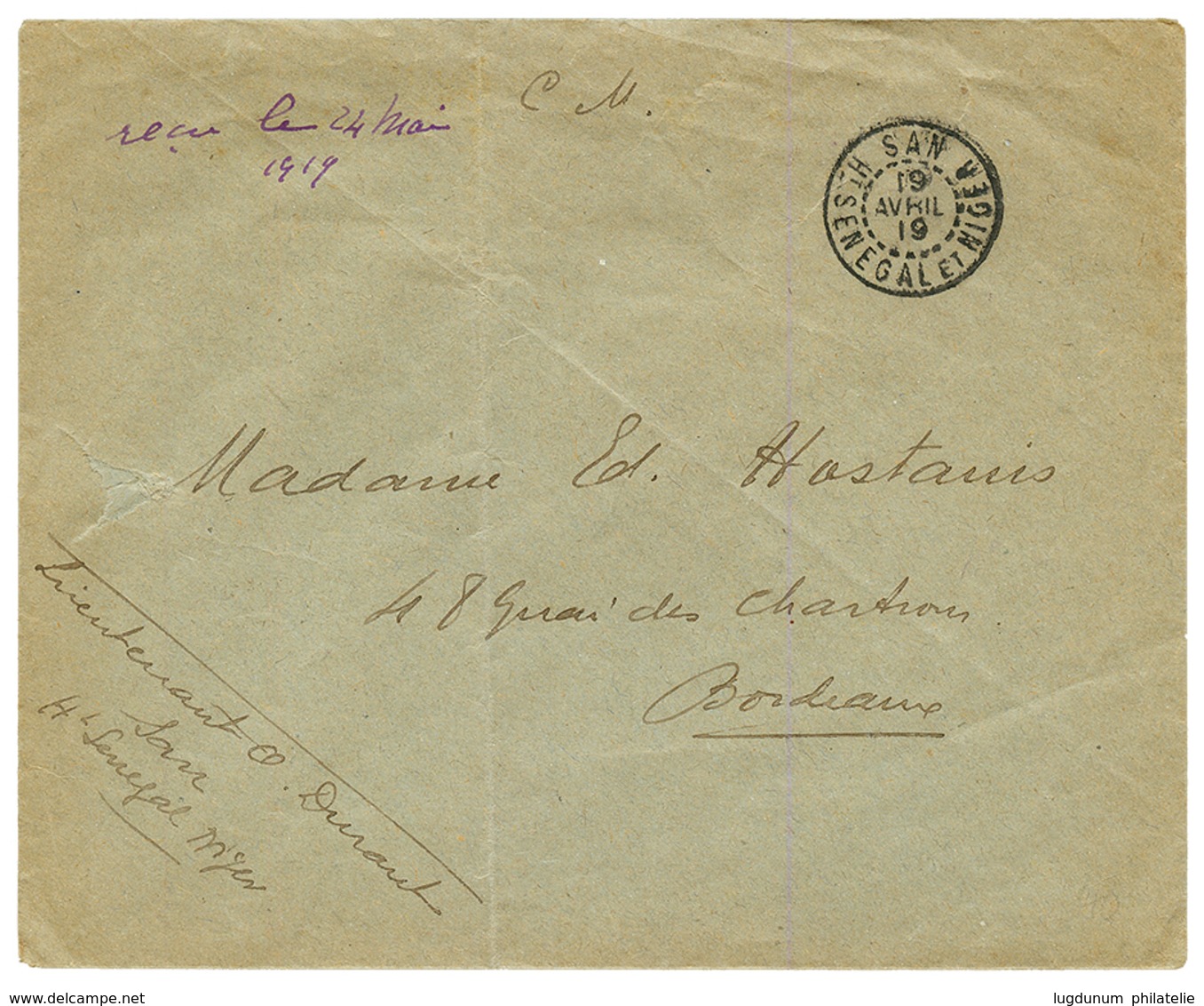 "SAN" : 1919 SAN HT SENEGAL ET NIGER + "C.M" Sur Enveloppe De Militaire Pour La FRANCE. RARE. TTB. - Other & Unclassified