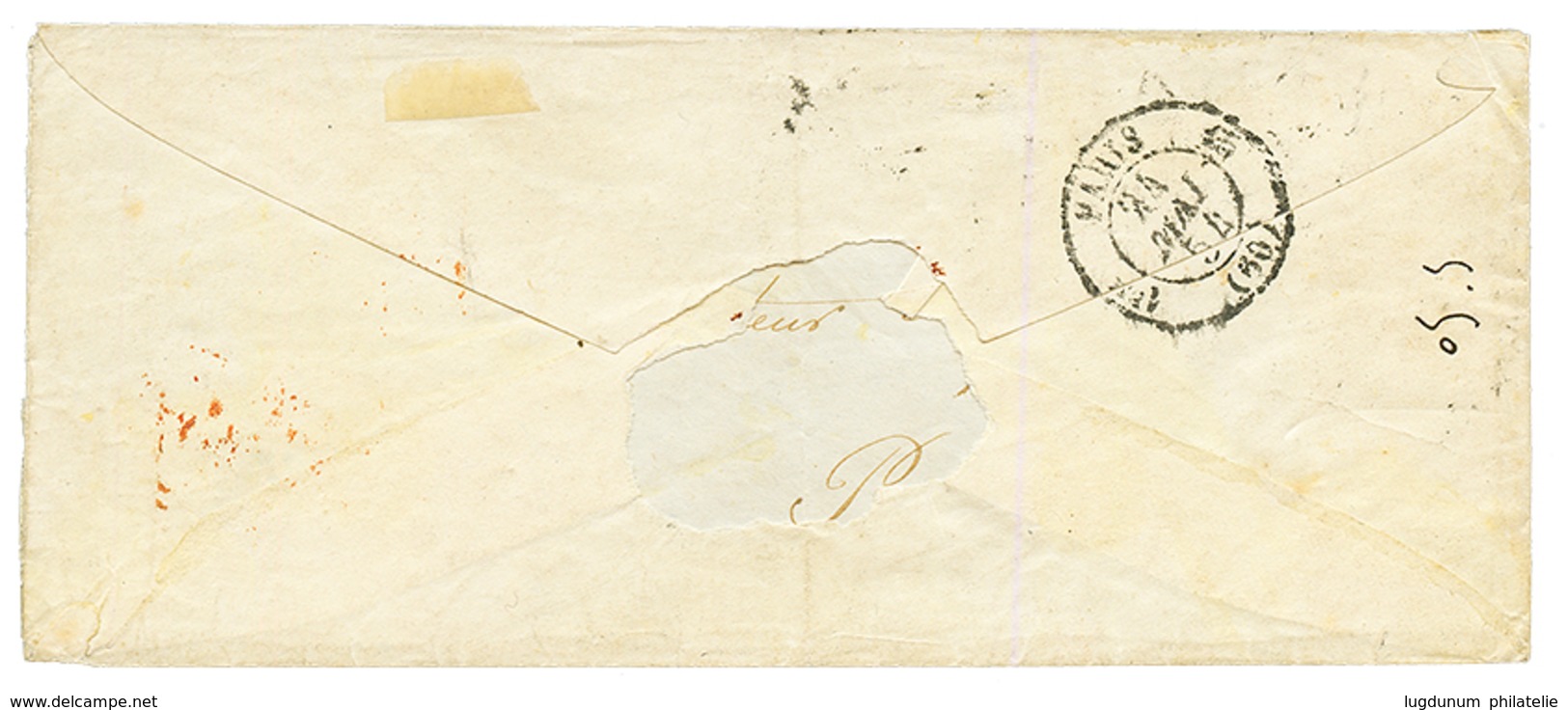 1854 FRANCE 1F CARMIN (n°6) TB Margé + 10c(n°13)x2 Avec Défauts Obl. PC 2468 + CURSIVE 21 PLOUBALAY Sur Enveloppe Pour S - Autres & Non Classés