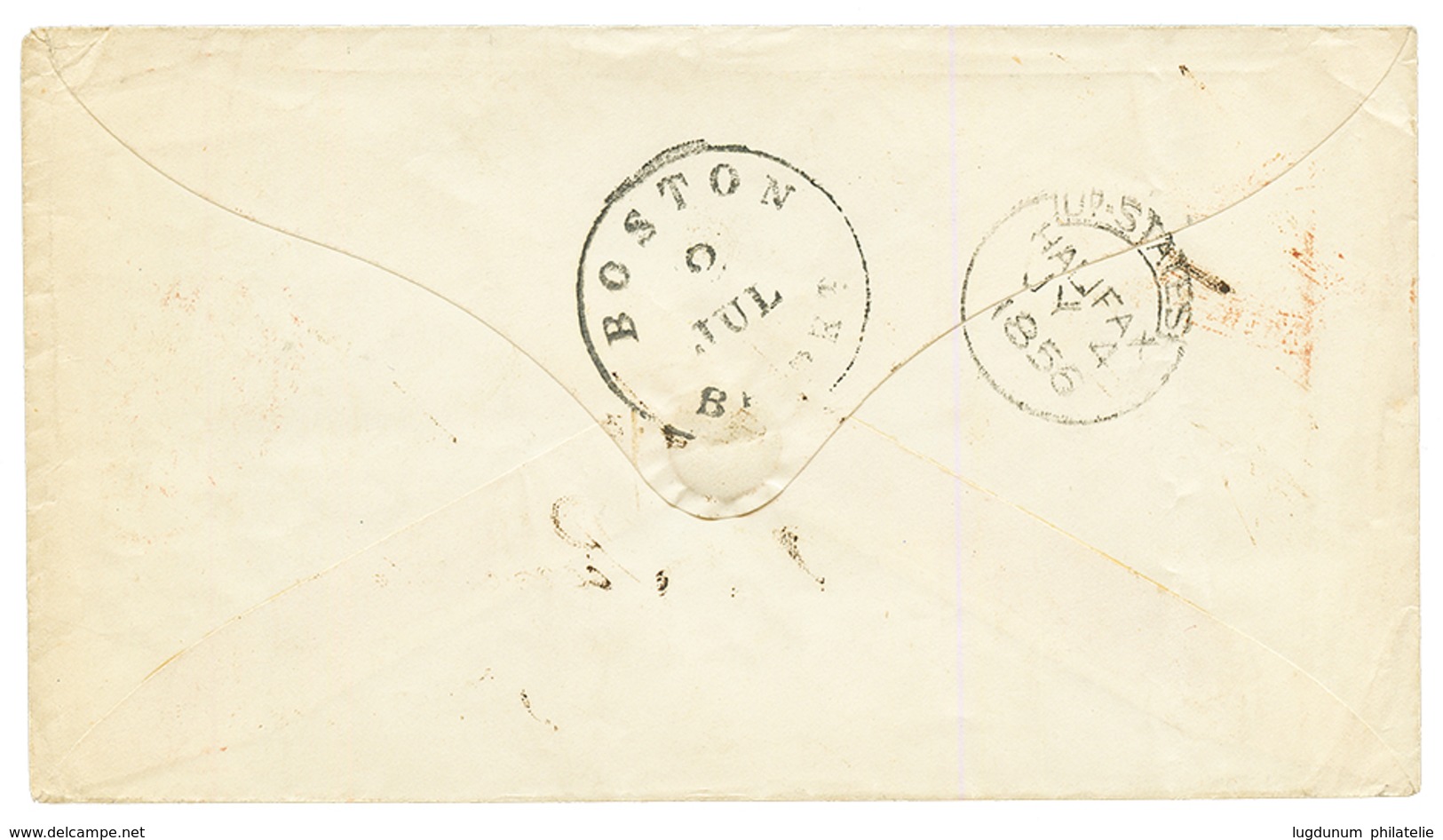 "PAYE à SYDNEY 1F" : 1856 ""PAYE à SYDNEY Fr 1.00 + Signature" + Taxe Anglaise 8d Sur Enveloppe De NEW YORK Pour ST PIER - Autres & Non Classés