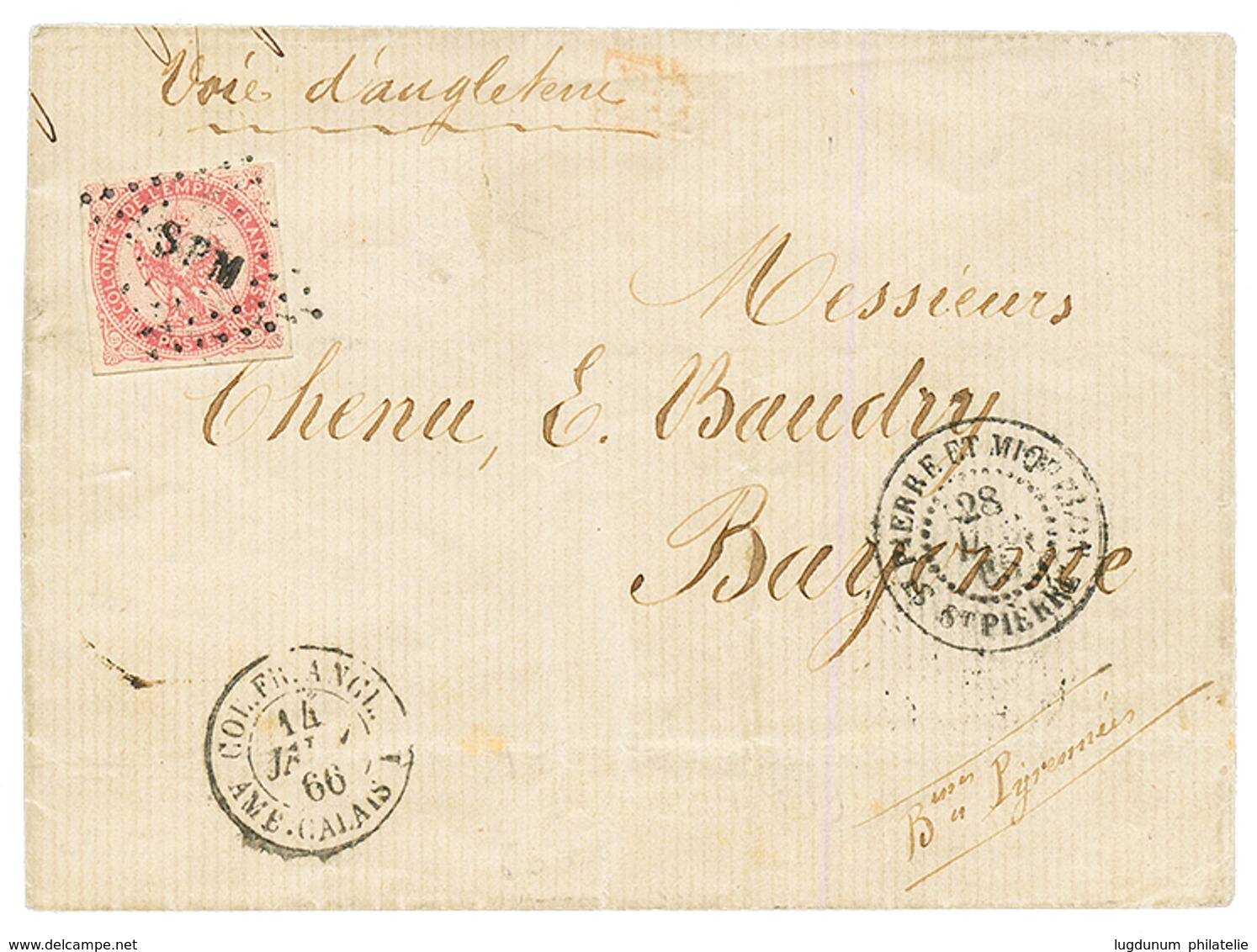 1866 80c AIGLE Obl. SPM + ST PIERRE ET MIQUELON Sur Lettre Pour La FRANCE. TTB. - Autres & Non Classés
