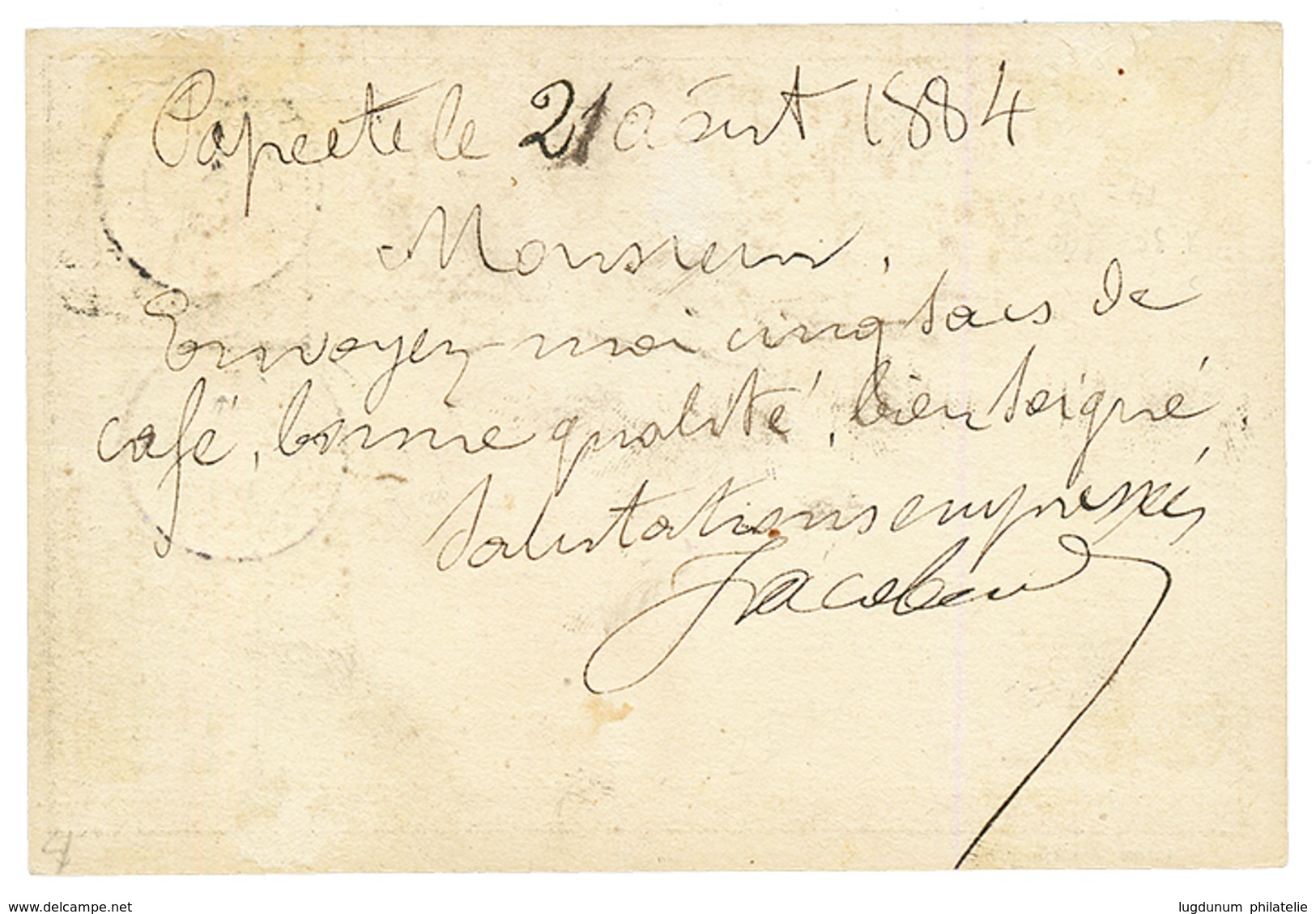 TAHITI : 1884 10 S/ 20c (n°5) Obl. PAPEETE TAITI Sur CARTE PRECURSEUR Rectifiée (20 Modifié En 10c) Pour PAPEARU (TAHITI - Autres & Non Classés