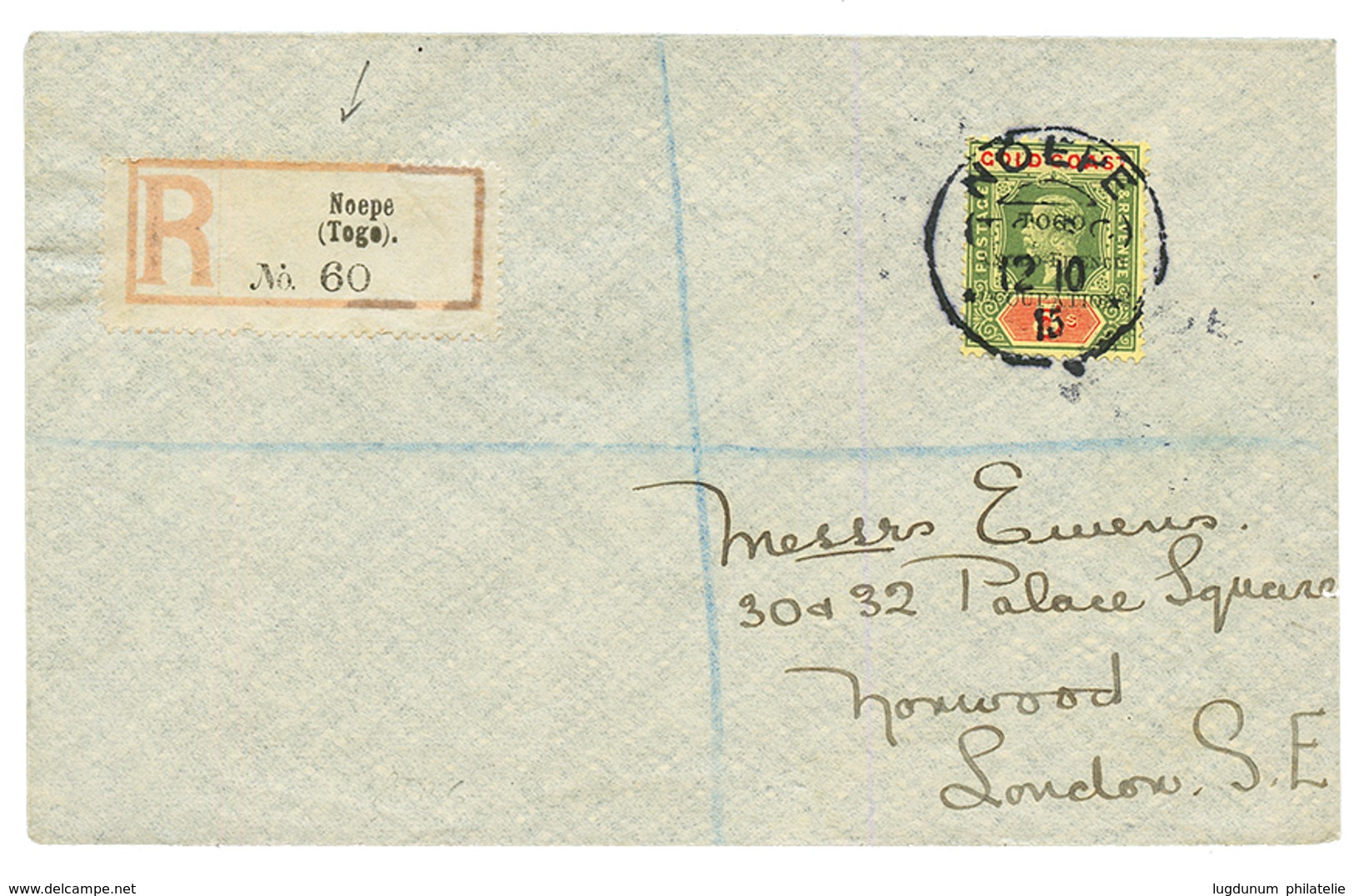 "NOEPE TOGO " 1915 5 SHILLING Surch. ANGLO-FRENCH OCCUPATION Obl. Cachet Allemand Rare NOEPE Sur Enveloppe RECOMMANDEE P - Autres & Non Classés