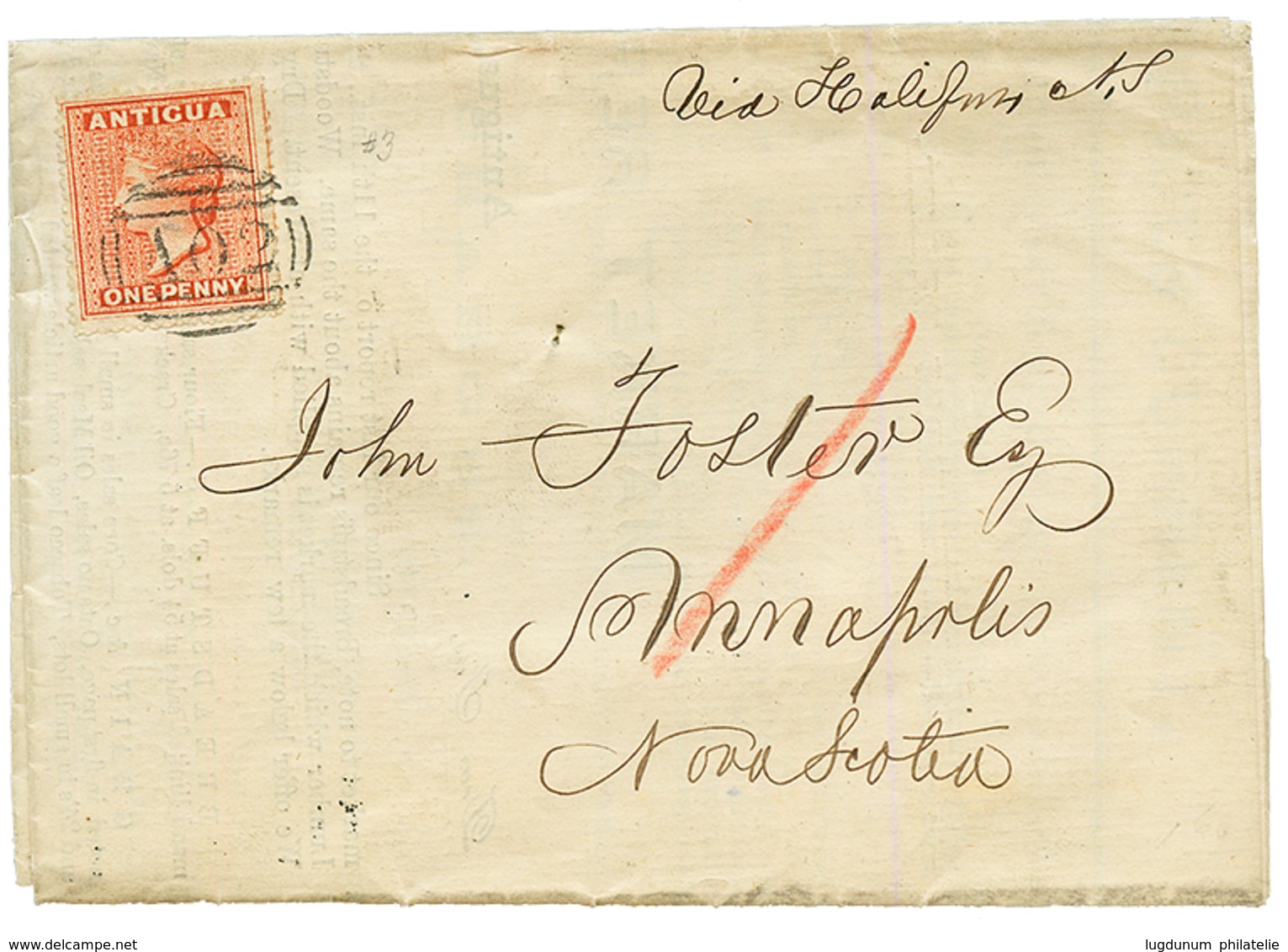 ANTIGUA : 1869 1d Canc. A02 On Complete PRINTED MATTER To NOVA-SCOTIA. Verso, ANTIGUA + ST THOMAS. Superb. - Antigua Y Barbuda (1981-...)