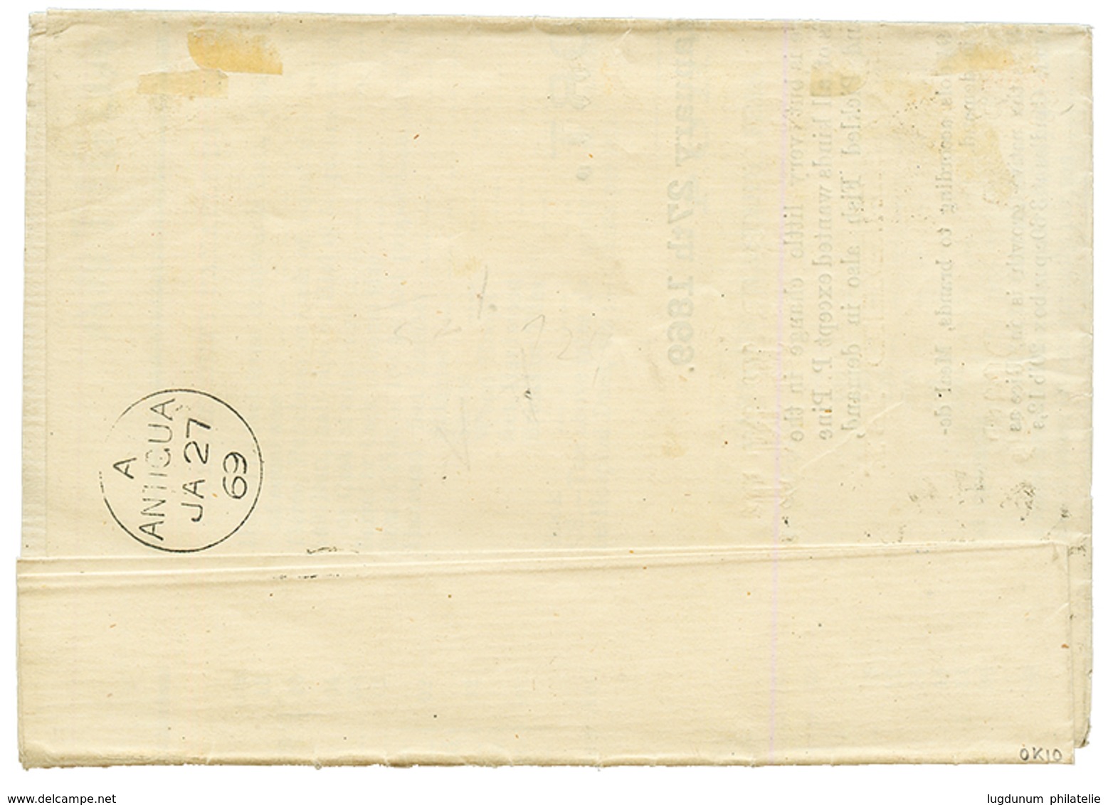 ANTIGUA : 1869 1d Canc. A02 On Complete PRINTED MATTER To NOVA-SCOTIA. Verso, ANTIGUA + ST THOMAS. Superb. - Antigua Et Barbuda (1981-...)