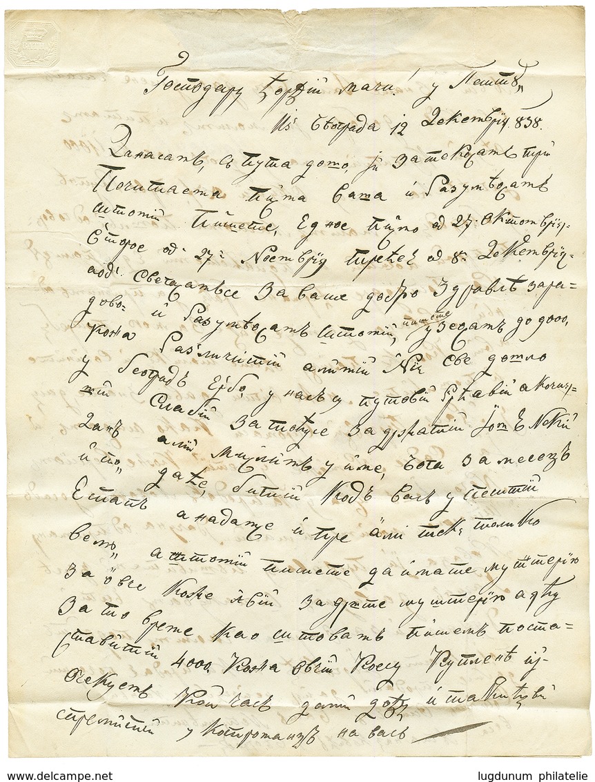 "BELGRAD Via SEMLIN : 1838 Oval SEMLIN On DISINFECTED Entire Letter From BELGRAD To PEST. Verso, DISINFECTED WAX Seal. S - Otros & Sin Clasificación