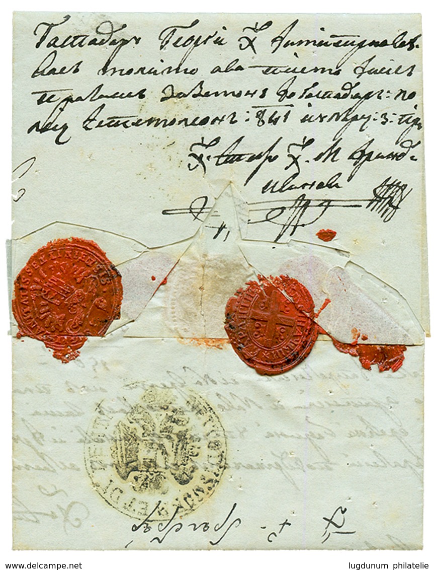 "PRILEP" : 1841 Rare ALEKSINAC WAX SEAL (n°1b) + ZEMUN Wax Seal On Reverse Of Entire Letter From PRILEP (MACEDONIA) To P - Andere & Zonder Classificatie