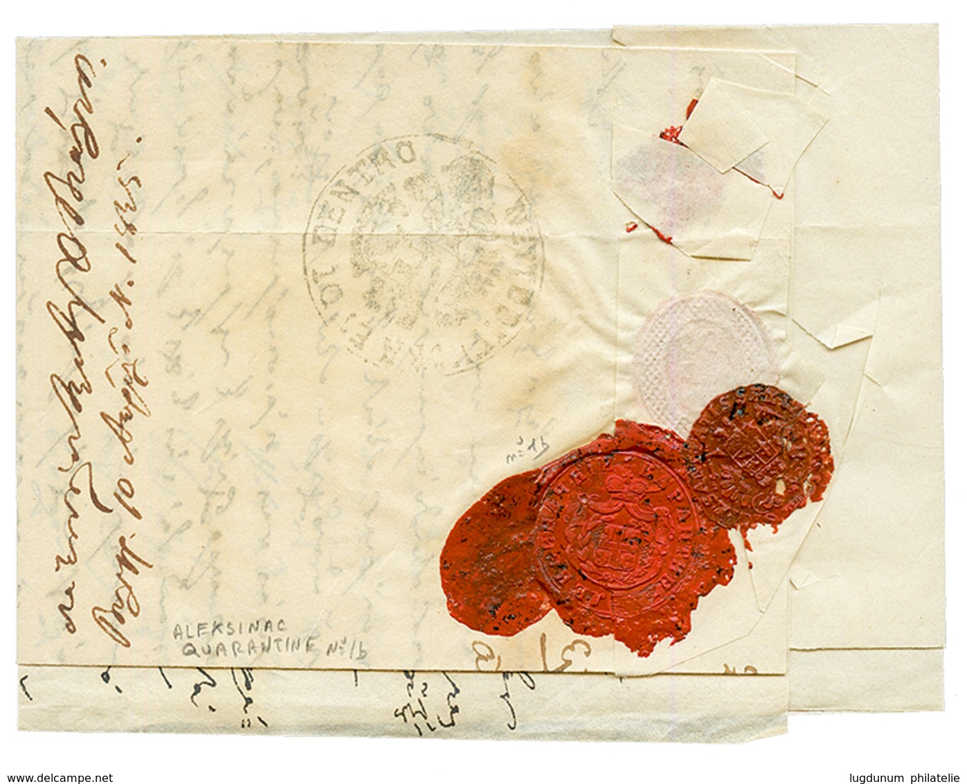 BOSNIA : 1845 Rare Disinfected WAX SEAL ALEKSINAC QUARANTINE (n°1h) On Reverse Of Entire Letter From MOSTAR To PEST. Vvf - Bosnia Erzegovina