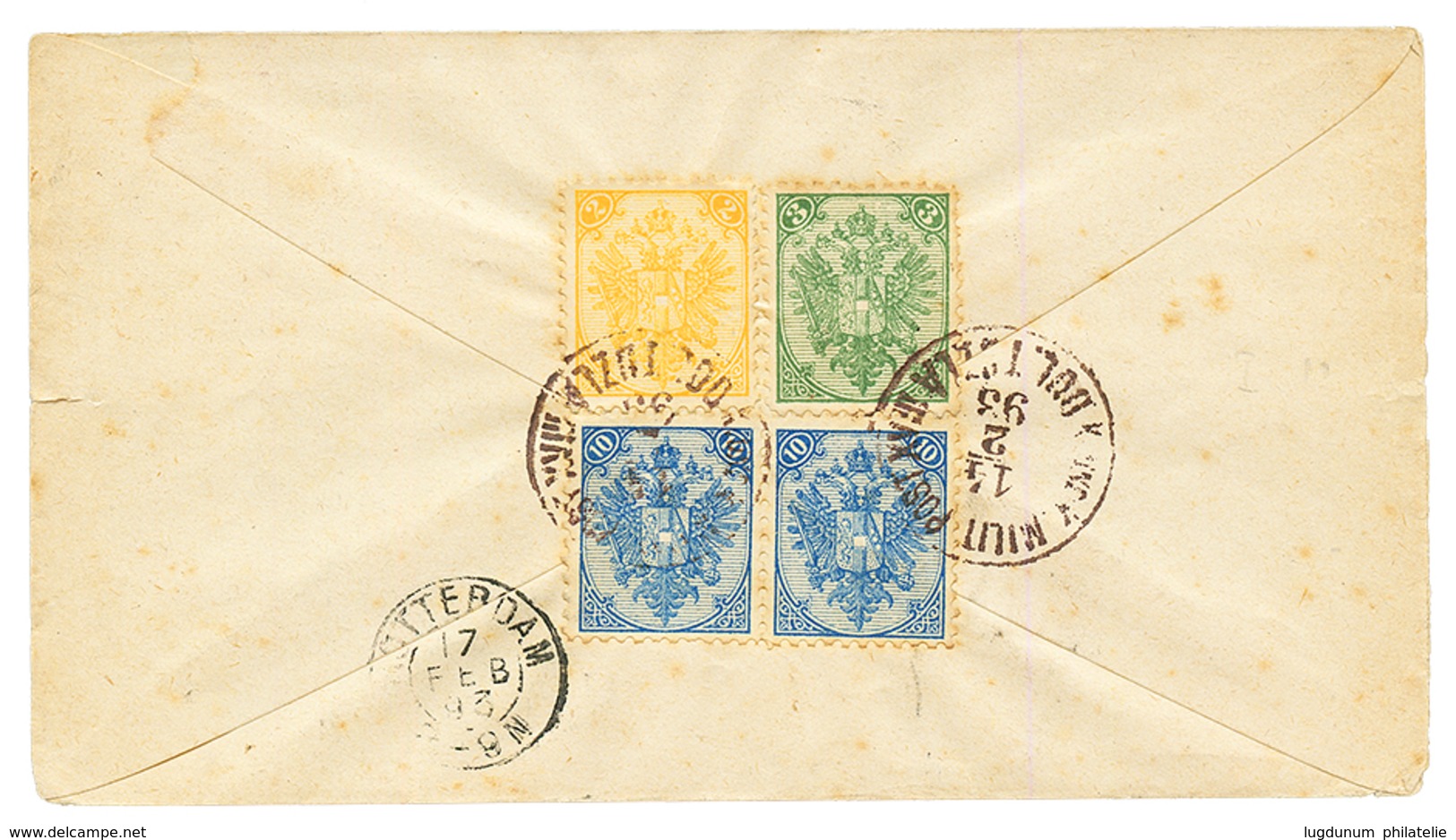 BOSNIA : 1893 P./Stat 5h + RECOM. + Verso 2h + 3h + 10h(x2) Sent REGISTERED From TUZLA To NETHERLANDS. Vf. - Bosnia Herzegovina