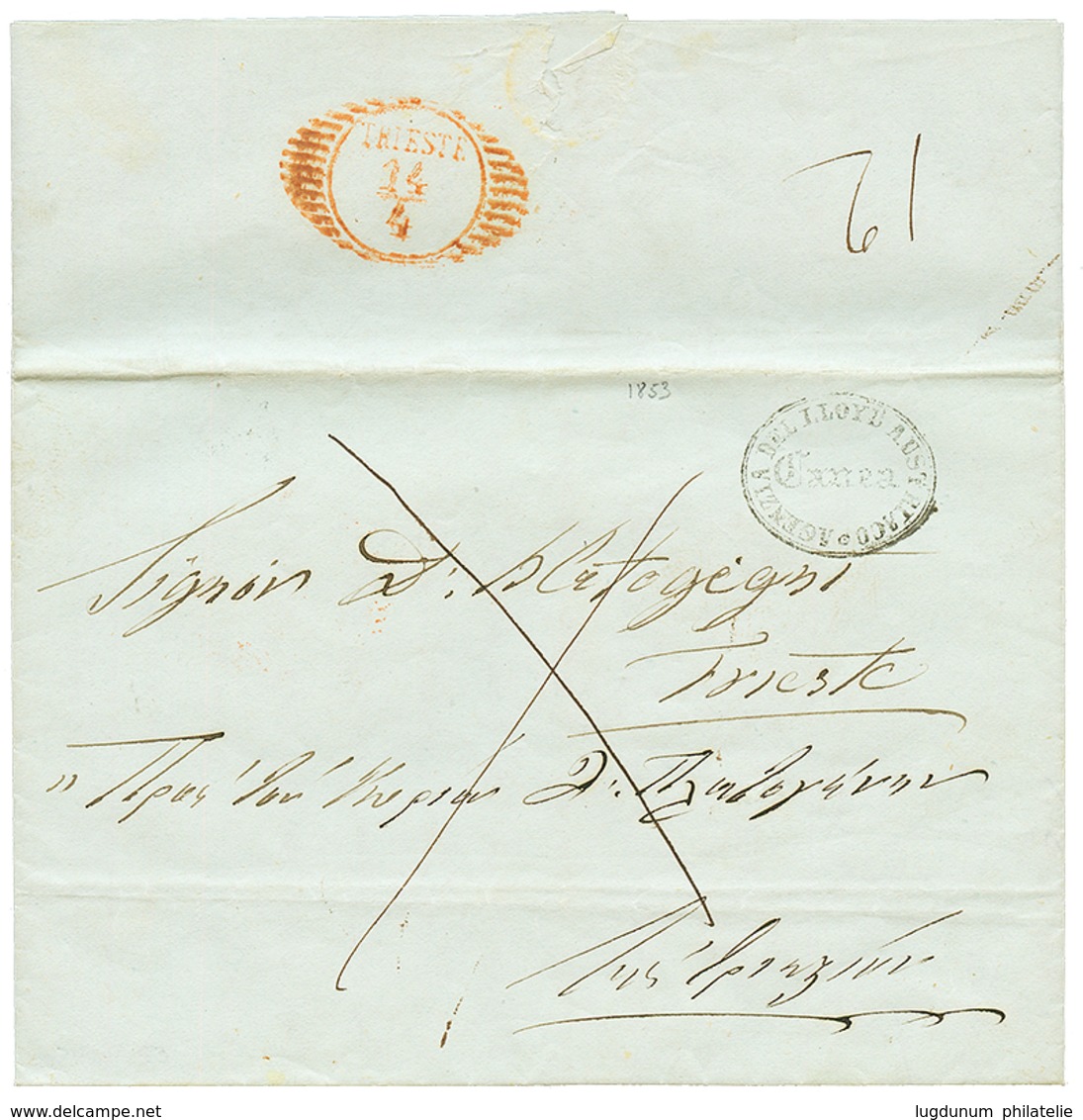 1853 AGENZI DEL LLOYD AUSTRIACO CANEA On Entire Letter To TRIESTE. RARE. Supeb Quality. - Levant Autrichien