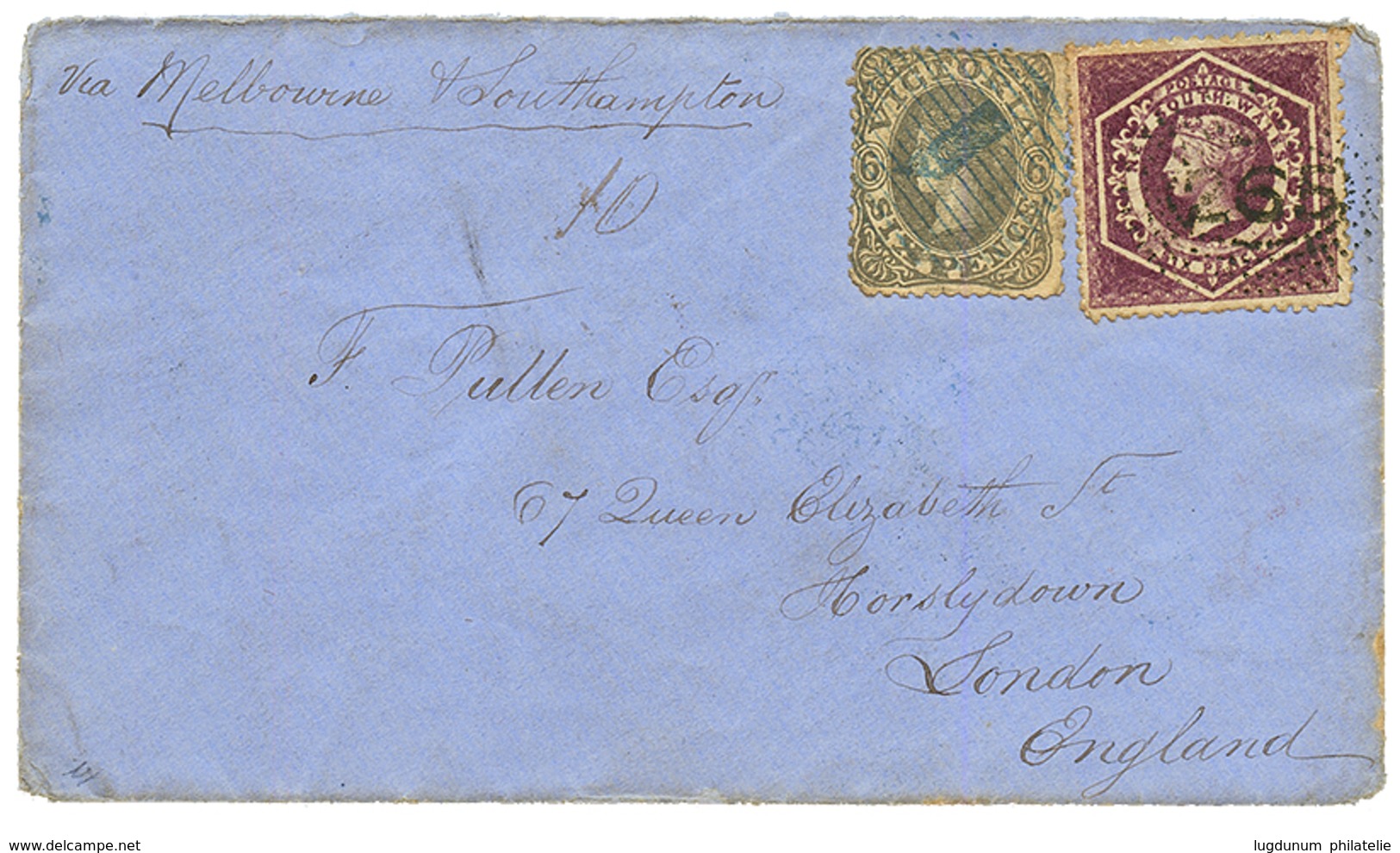 NEW SOUTH WALES / VICTORIA Combination : 1865 NSW 6d Canc. 65 + MOULAMEIN (verso) + VICTORIA 6d Canc. 1 On Envelope (1 F - Altri & Non Classificati