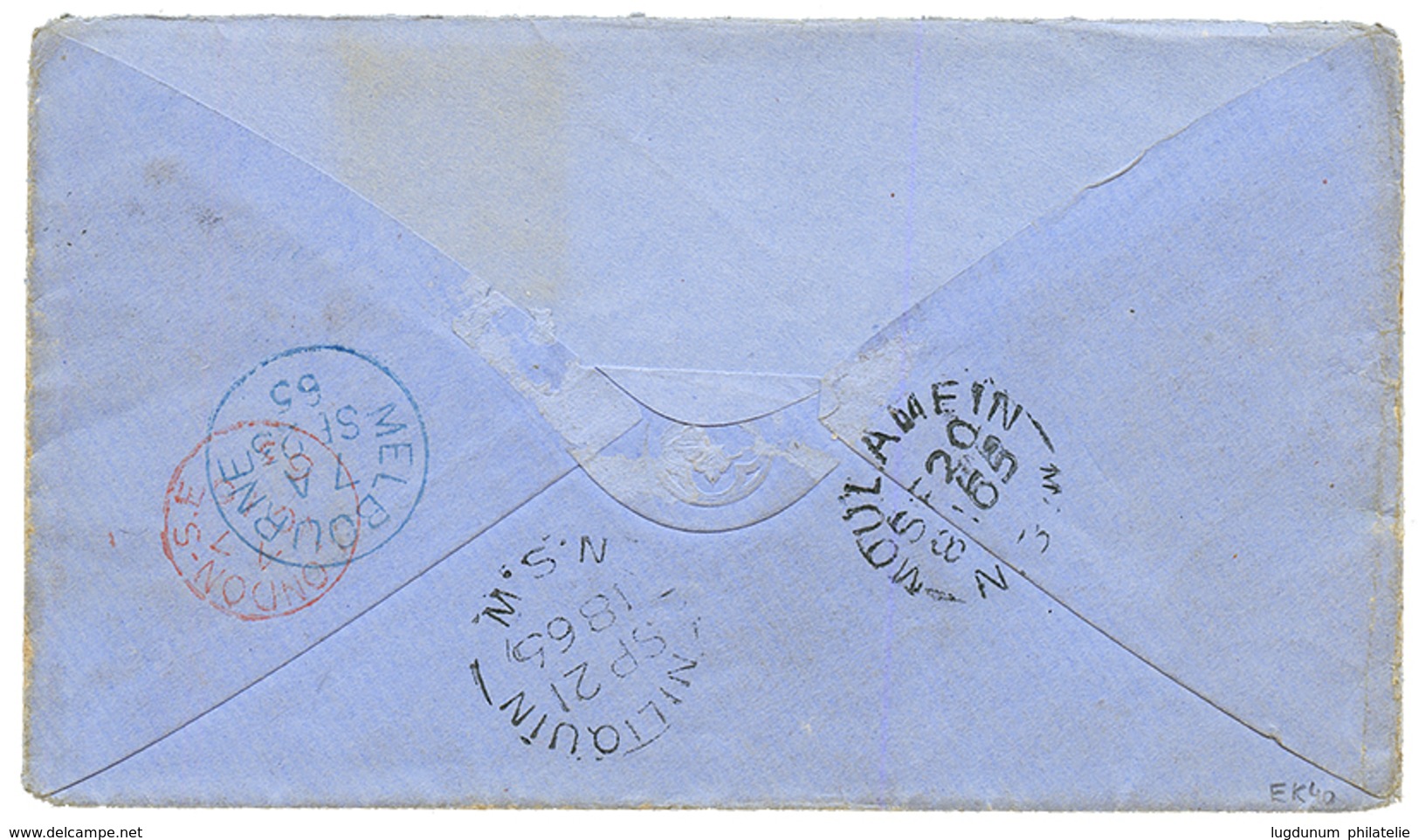 NEW SOUTH WALES / VICTORIA Combination : 1865 NSW 6d Canc. 65 + MOULAMEIN (verso) + VICTORIA 6d Canc. 1 On Envelope (1 F - Sonstige & Ohne Zuordnung