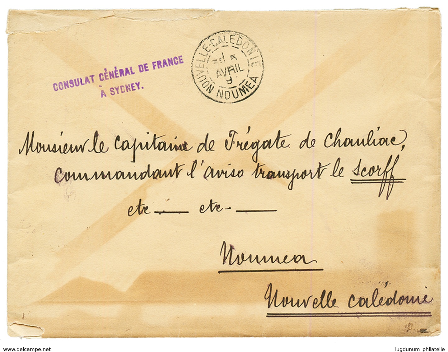 AUSTRALIA : 1893 CONSULAT DE FRANCE A SYDNEY On Envelope With Text To NOUMEA NEW CALEDONIA. Vf. - Andere & Zonder Classificatie