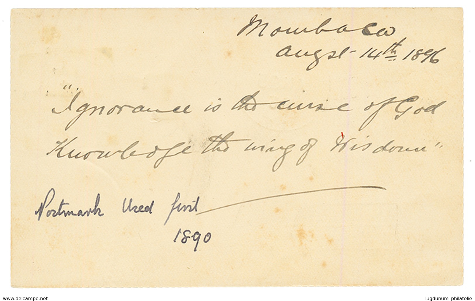 BRITISH EAST AFRICA : 1896 P./Stat 1/2a Canc. MOBASA + "T" Tax Marking + FOREIGN POSTAGE DUE / 1 ANNA To ADEN ARABIA. Su - África Oriental Británica