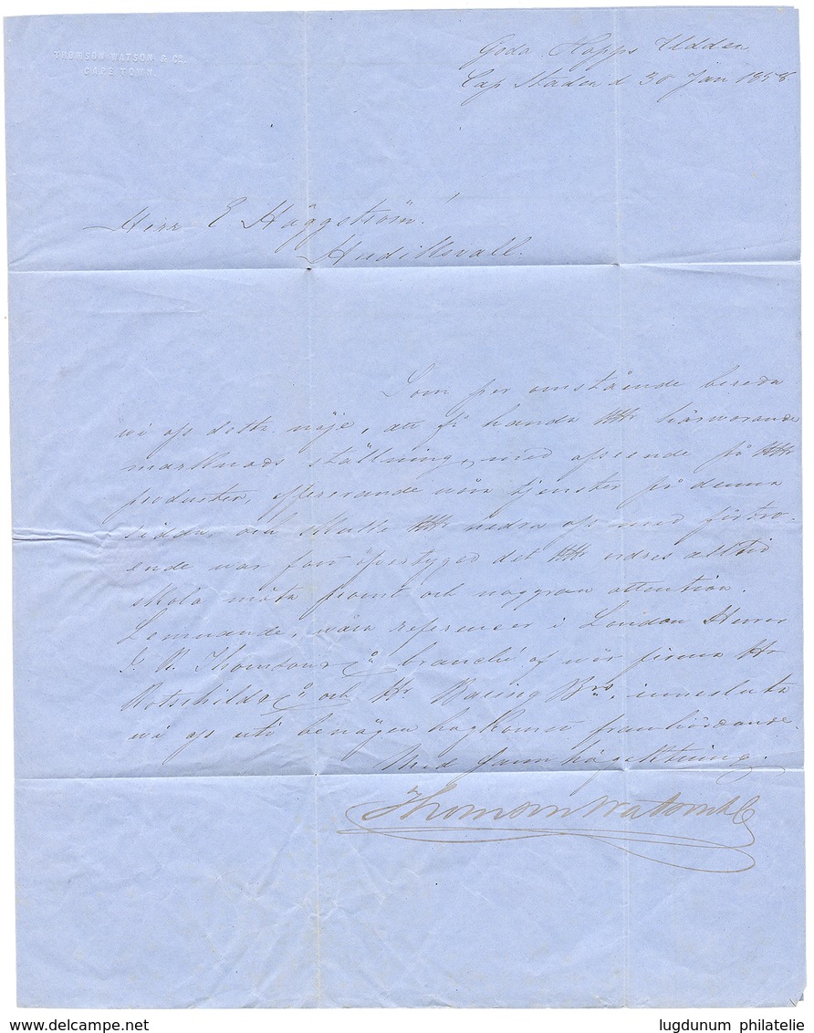 "CAPE OF GOOD HOPE To SWEDEN" : 1858 SHIP-LETTER + Tax Marking On Entire Letter From CAPE TOWN To HUDIKSVALL (SWEDEN). R - Cap De Bonne Espérance (1853-1904)