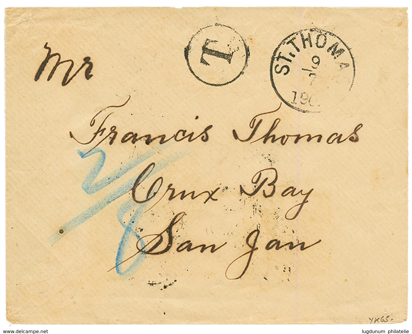 DANISH WEST INDIES - ST JAN : 1902 POSTAGE DUES 1c(x2) + 6c Canc. By Very Rare Cachet ST JAN On Reverse Of Taxed Envelop - Deens West-Indië