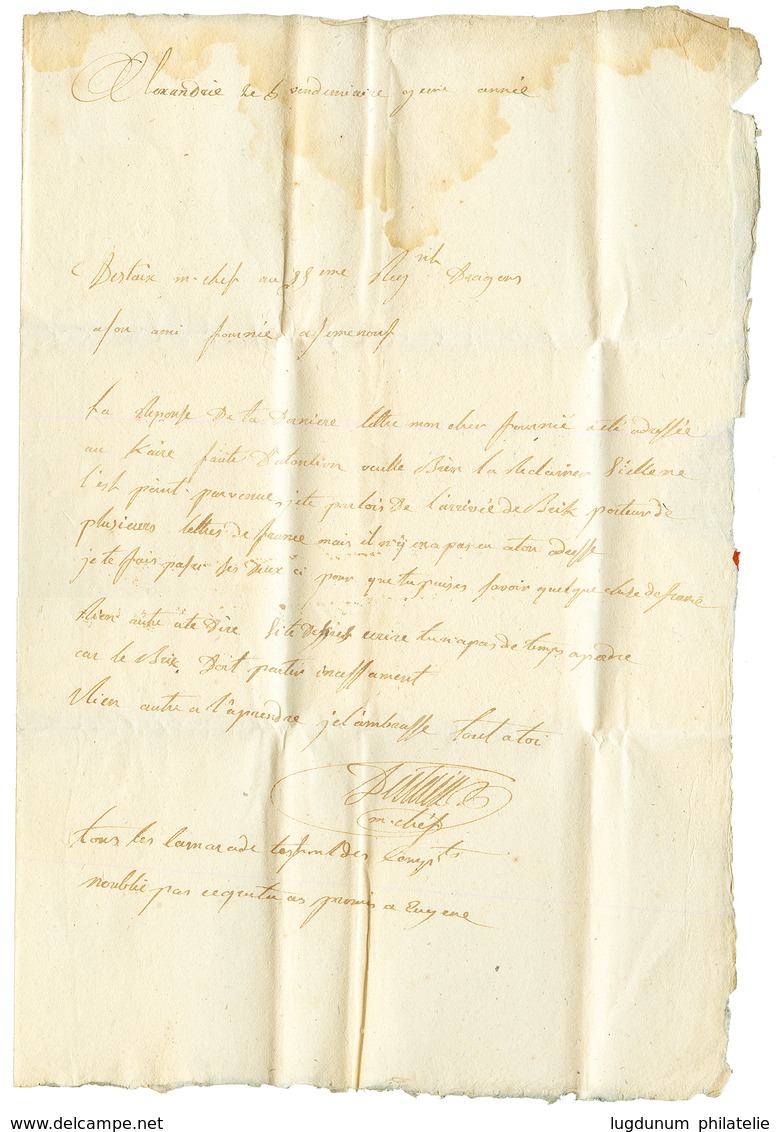 EGYPT - NAPOLEONIC Campaign : An 9 (1800) ALEXANDRIE On Entire Letter To MENOUF. RARE. Vf. - Autres & Non Classés