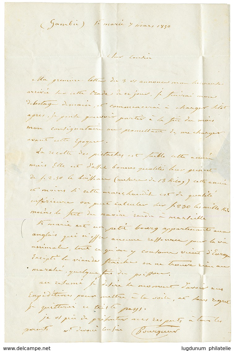 GAMBIA - PRECURSOR : 1850 OUTRE-MER MARSEILLE + "6" Tax Marking On Entire Letter Datelined "GAMBIE - STE MARIE" To TOULO - Gambia (...-1964)