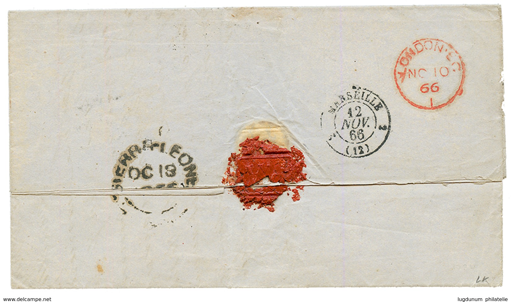 GAMBIA - PRECURSOR Via SIERRA-LEONE : 1866 GB/2F + "10" Tax Marking On Entire Letter Datelined "SCARCIS - GAMBIA" To MAR - Gambia (...-1964)