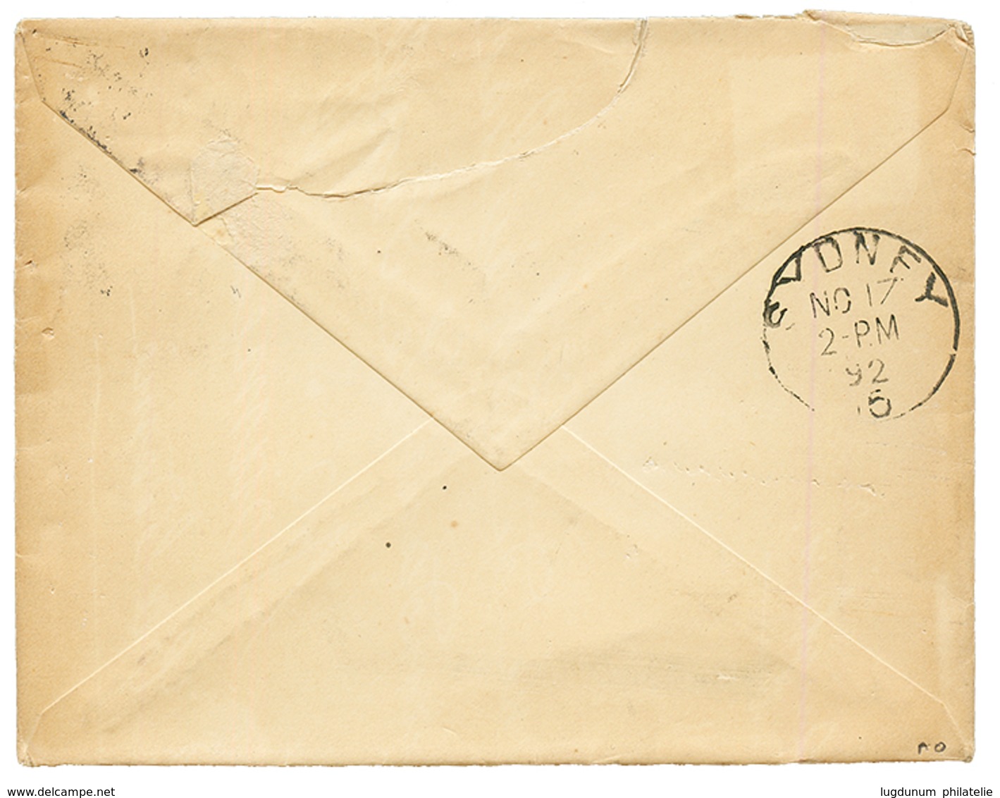 CHANNEL ISLANDS To NEW CALEDONIA : 1892 GB 2 1/2d Canc. JERSEY On Envelope With Full Text To NOUMEA. Verso, SYDNEY. Very - Andere & Zonder Classificatie