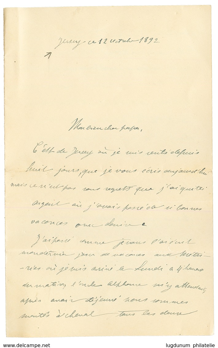 CHANNEL ISLANDS To NEW CALEDONIA : 1892 GB 2 1/2d Canc. JERSEY On Envelope With Full Text To NOUMEA. Verso, SYDNEY. Very - Andere & Zonder Classificatie