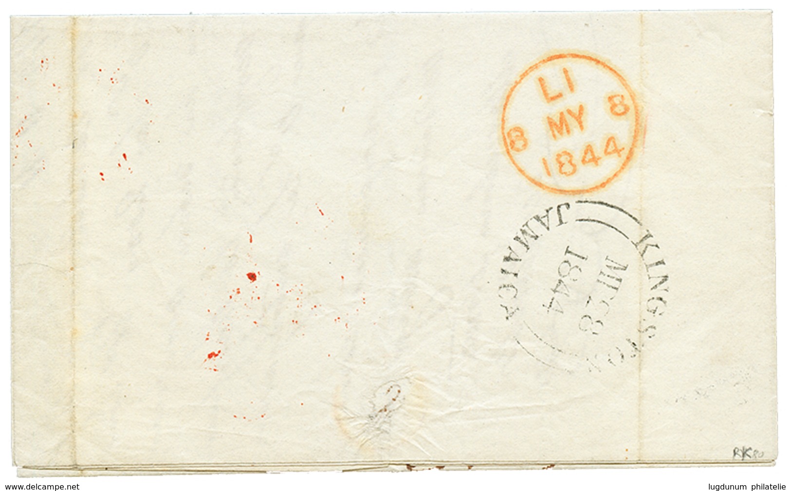 COLUMBIA : 1844 OCANA FRANCA + British CARTHAGENA In Red + KINGSTON JAMAICA (verso) On Entire Letter From OCANA To ENGLA - Andere & Zonder Classificatie