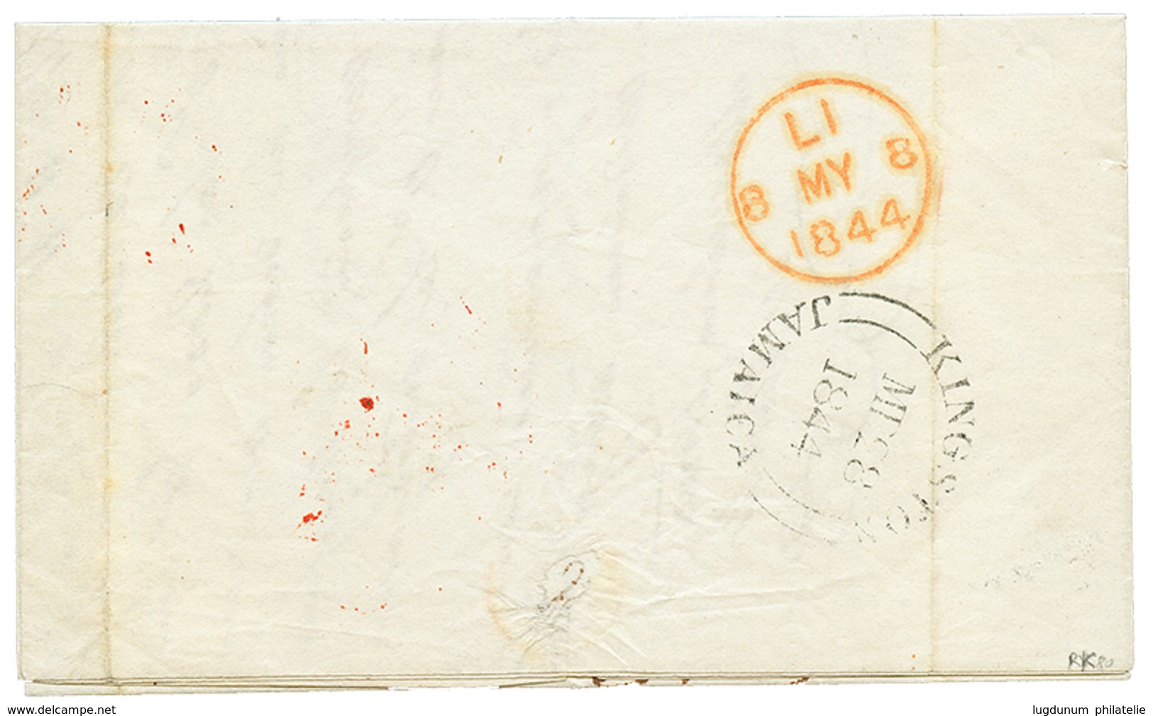 COLUMBIA : 1844 OCANA FRANCA + British CARTHAGENA In Red + KINGSTON JAMAICA (verso) On Entire Letter From OCANA To ENGLA - Otros & Sin Clasificación