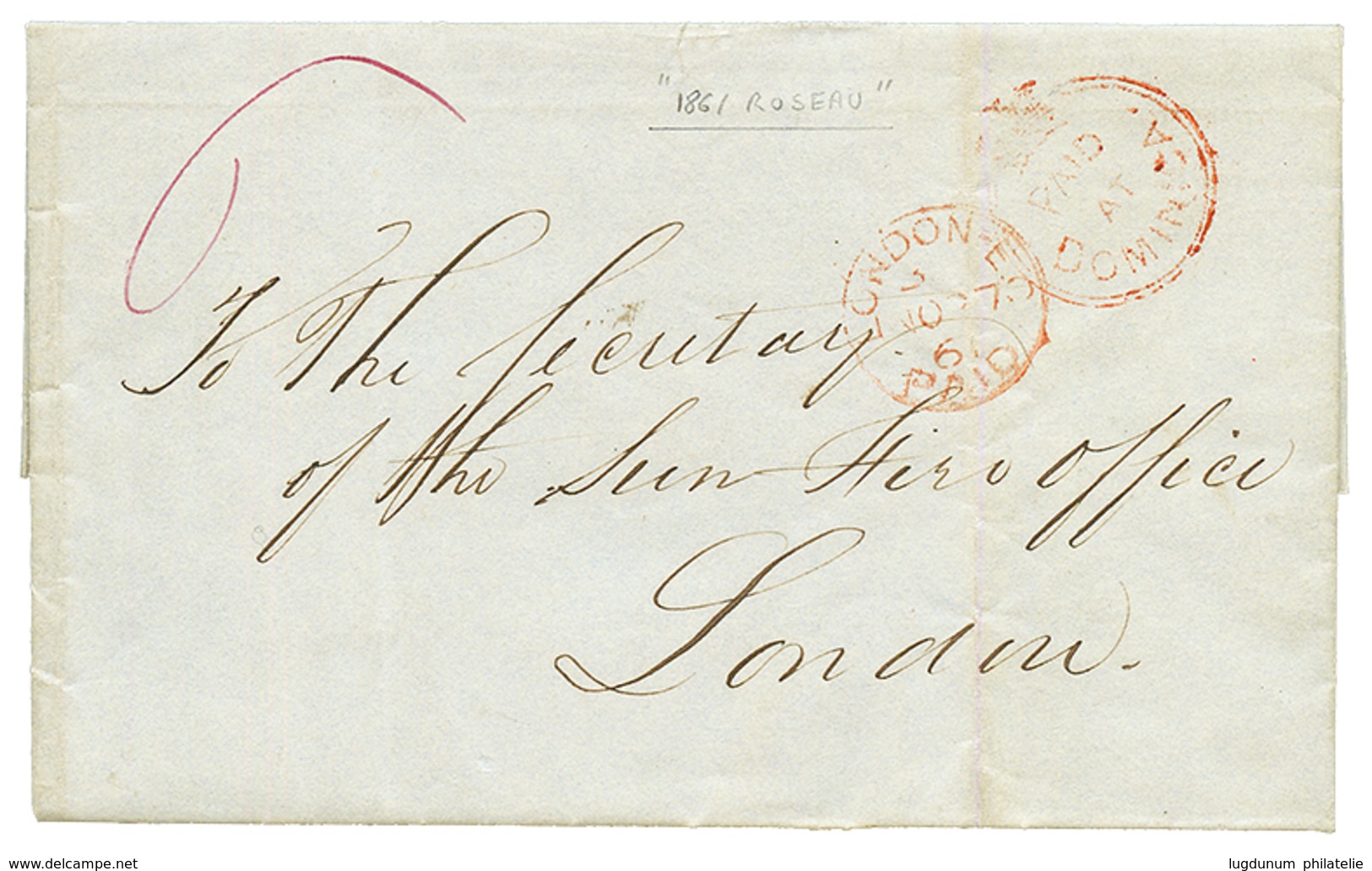 1861 Crown Circle PAID AT DOMINICA On Entire Letter Datelined "ROSEAU" To LONDON. Vf. - Andere & Zonder Classificatie