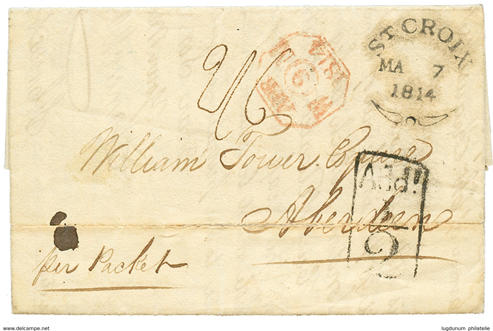 DANISH WEST INDIES : 1814 ST CROIX Fleuron On Entire Letter To ABERDEN (SCOTLAND). Very Few Covers Kwown. GREAT RARITY O - Autres & Non Classés