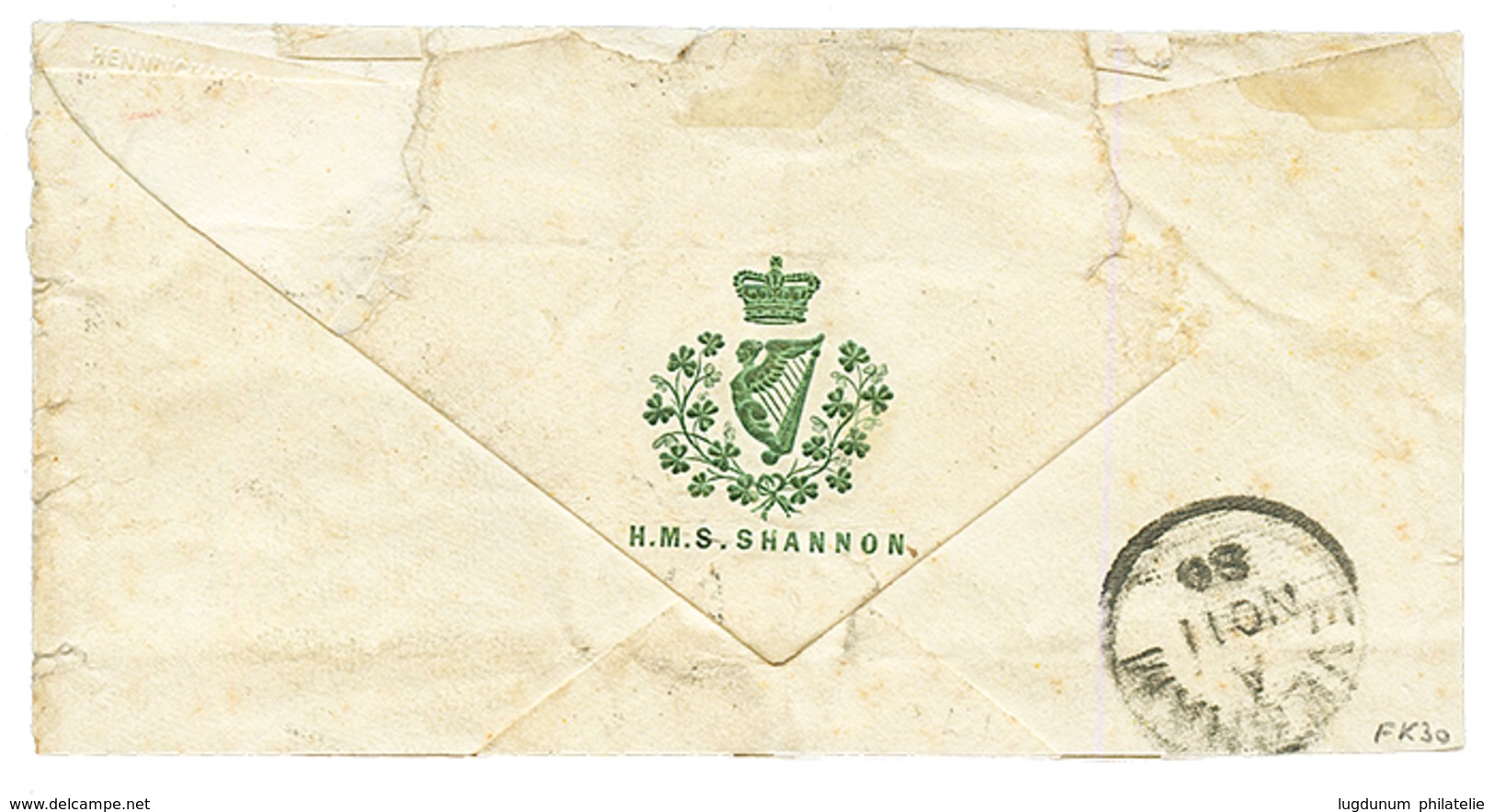 "PANAMA TRANSIT" : 1880 1d(x4) Canc. C35 + PANAMA-TRANSIT On Envelope (reduced At Base) From H.M.S SHANNON To GREAT BRIT - Altri & Non Classificati